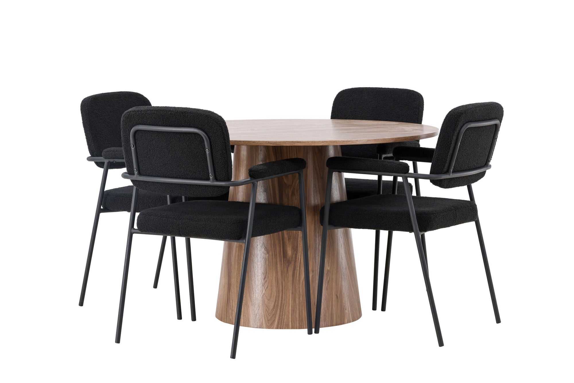 Venture Home Lanzo spisebord φ120 - Natural / Natural MDF +Yesterday Spisebordsstol - Black / Black Boucle _4