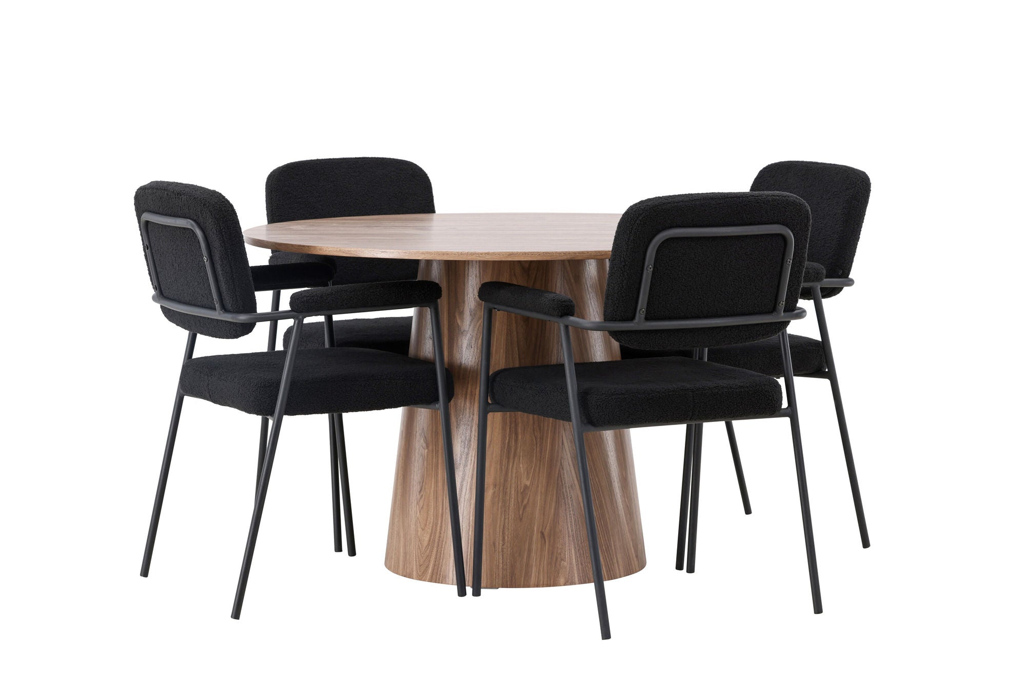Venture Home Lanzo spisebord φ120 - Natural / Natural MDF +Yesterday Spisebordsstol - Black / Black Boucle _4