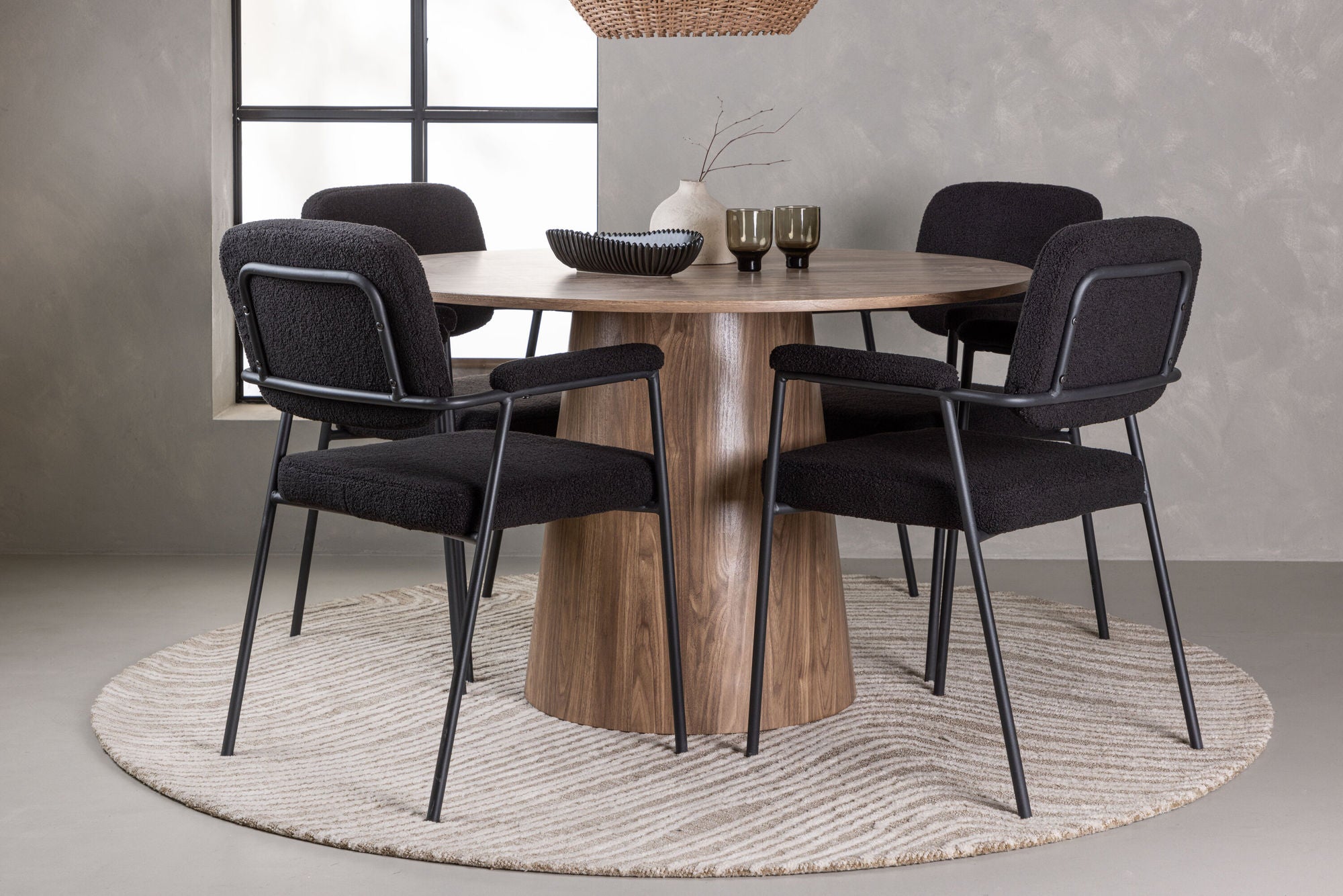 Venture Home Lanzo spisebord φ120 - Natural / Natural MDF +Yesterday Spisebordsstol - Black / Black Boucle _4