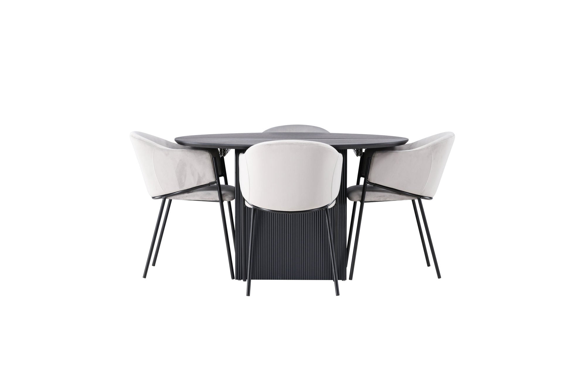 Venture Home Matilda spisebord φ130 - Black / Black MDF with veneer +Evelina Spisebordsstol - Black / Light grey Velvet _4