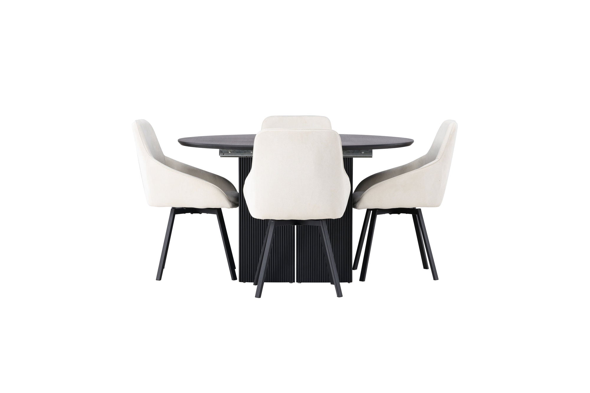 Venture Home Matilda spisebord φ130 - Black / Black MDF with veneer +Rosie Spisebordsstol - Black / Beige Fabric _4