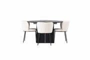 Venture Home Matilda spisebord φ130 - Black / Black MDF with veneer +Edina Spisebordsstol - Black / White Boucle _4