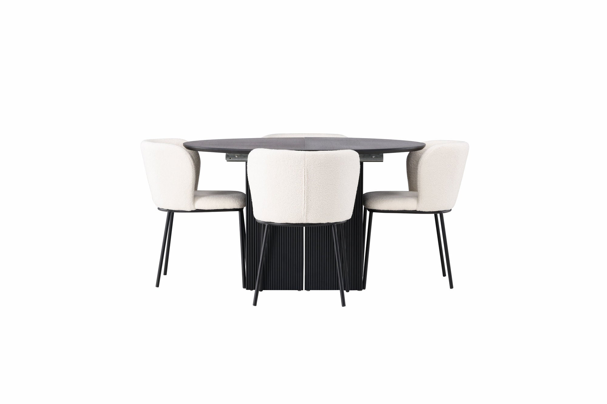Venture Home Matilda spisebord φ130 - Black / Black MDF with veneer +Edina Spisebordsstol - Black / White Boucle _4