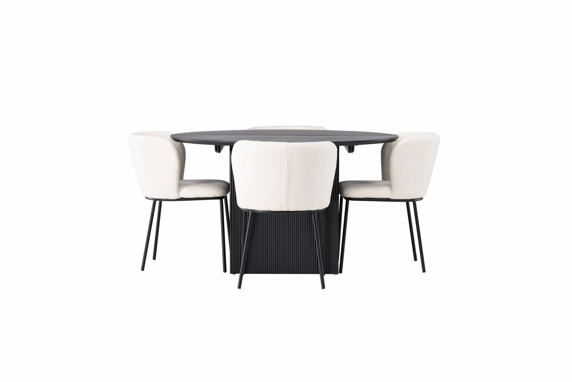 Venture Home Matilda spisebord φ130 - Black / Black MDF with veneer +Edina Spisebordsstol - Black / White Boucle _4