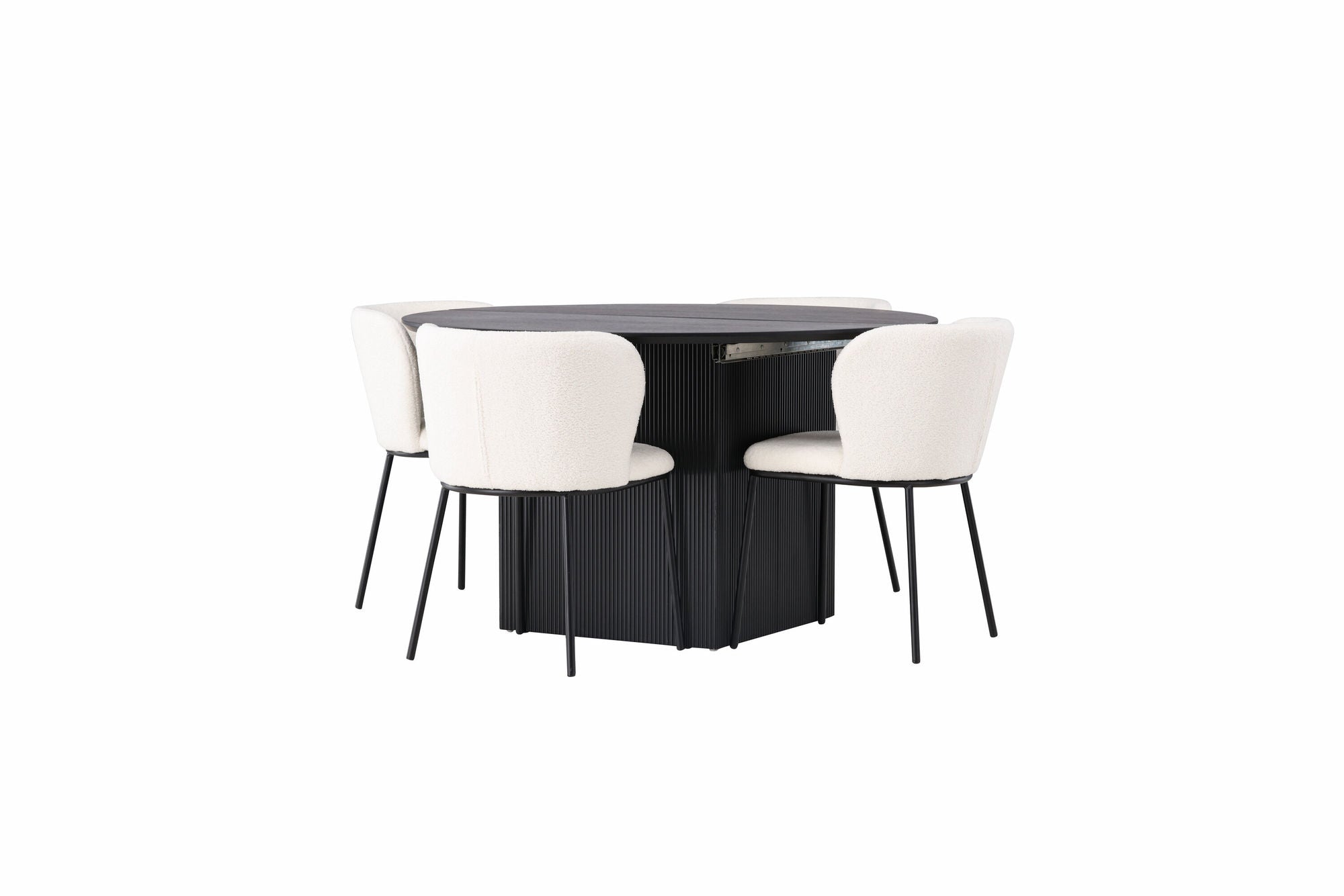 Venture Home Matilda spisebord φ130 - Black / Black MDF with veneer +Edina Spisebordsstol - Black / White Boucle _4