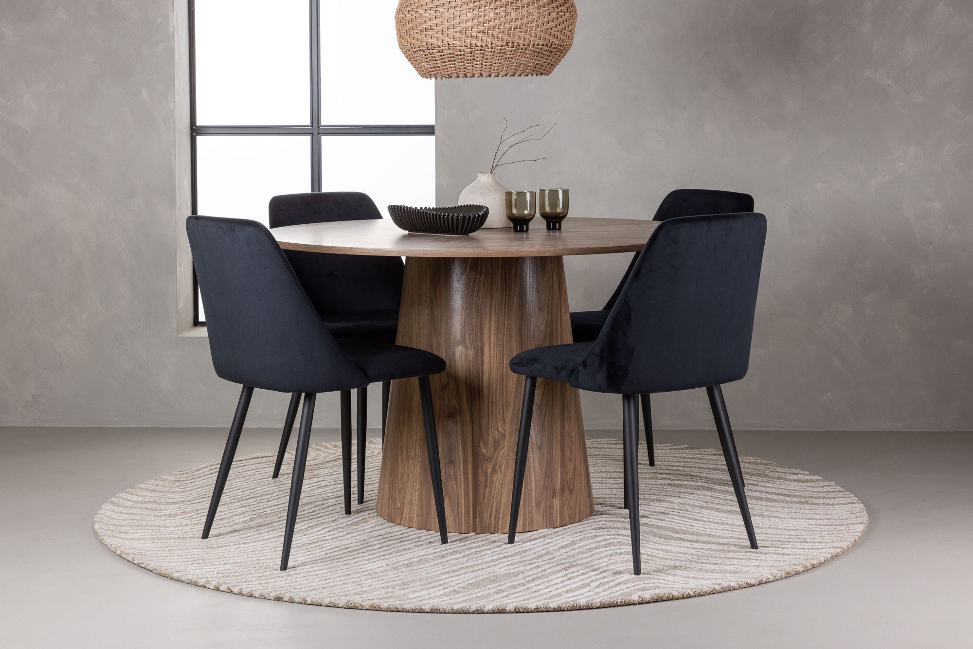Venture Home Lanzo spisebord φ120 - Natural / Natural MDF +Night Spisebordsstol - Black / Black Velvet _4