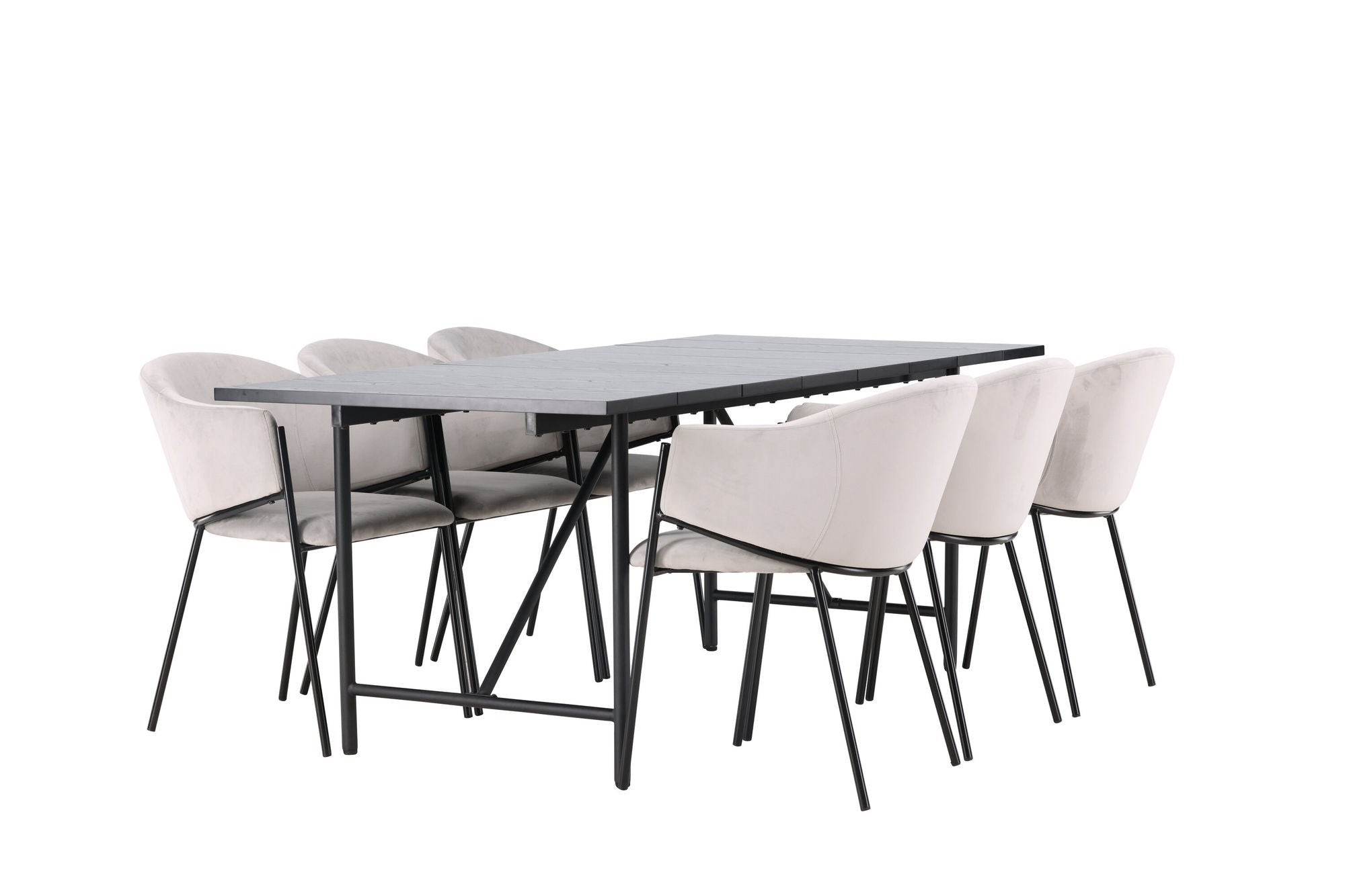 Venture Home Astrid spisebord 200*75 - Matte black / Matte black MDF with veneer +Evelina Spisebordsstol - Black / Light grey Velvet _6
