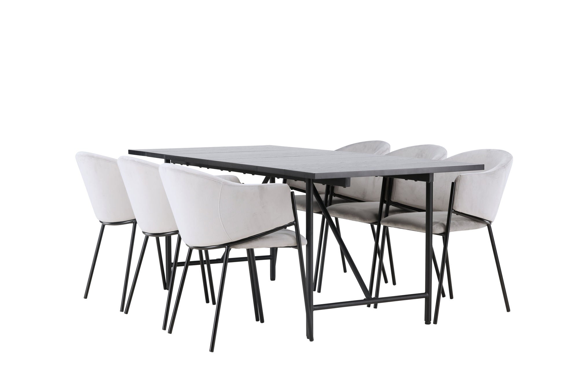 Venture Home Astrid spisebord 200*75 - Matte black / Matte black MDF with veneer +Evelina Spisebordsstol - Black / Light grey Velvet _6