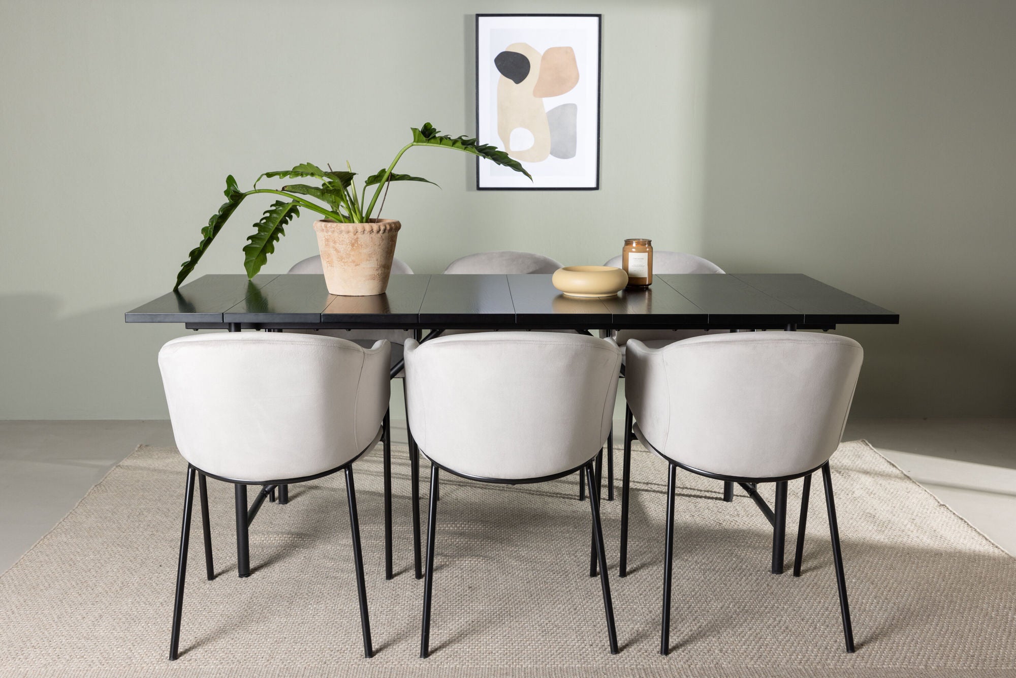 Venture Home Astrid spisebord 200*75 - Matte black / Matte black MDF with veneer +Evelina Spisebordsstol - Black / Light grey Velvet _6
