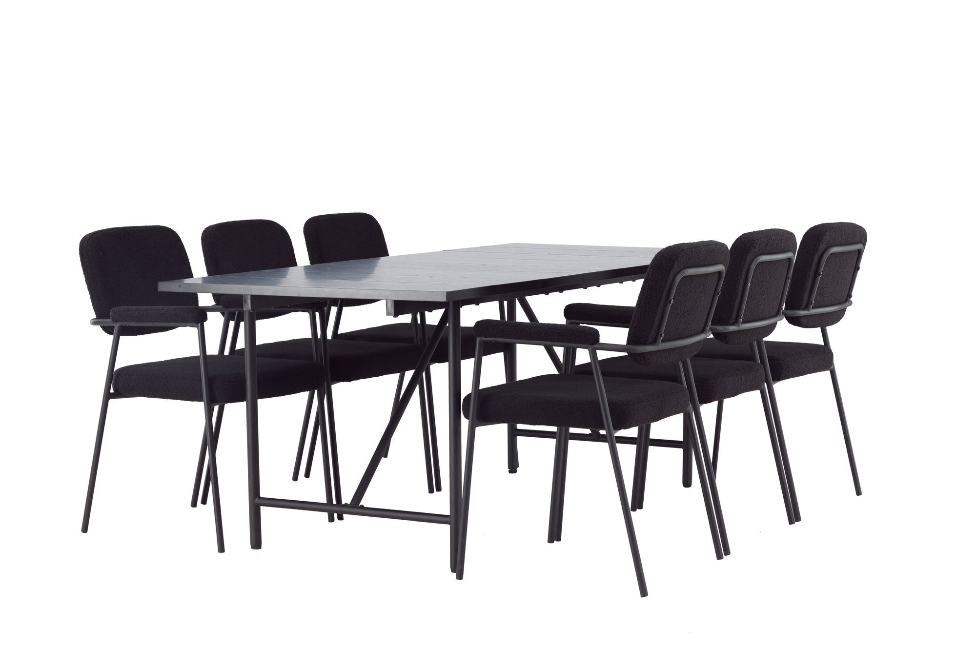 Venture Home Astrid spisebord 200*75 - Matte black / Matte black MDF with veneer +Yesterday Spisebordsstol - Black / Black Boucle _6