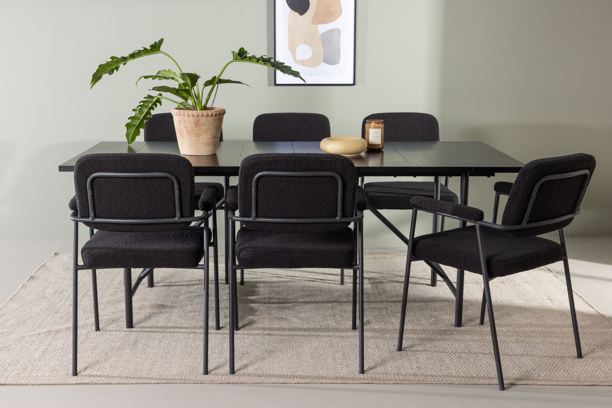 Venture Home Astrid spisebord 200*75 - Matte black / Matte black MDF with veneer +Yesterday Spisebordsstol - Black / Black Boucle _6
