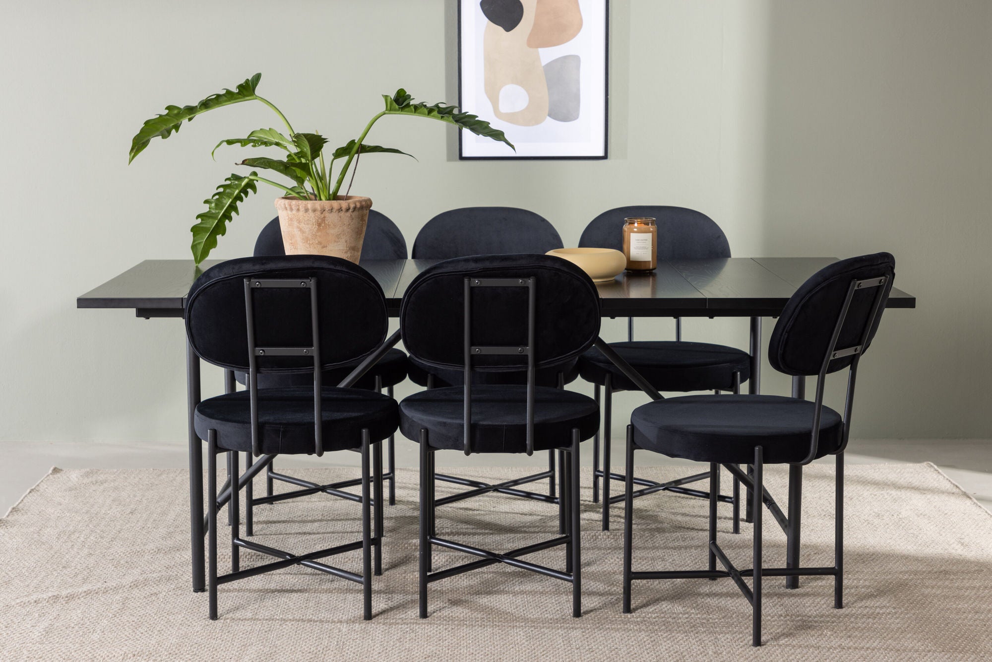 Venture Home Astrid spisebord 200*75 - Matte black / Matte black MDF with veneer +Stella Spisebordsstol - Black / Black Velvet _6