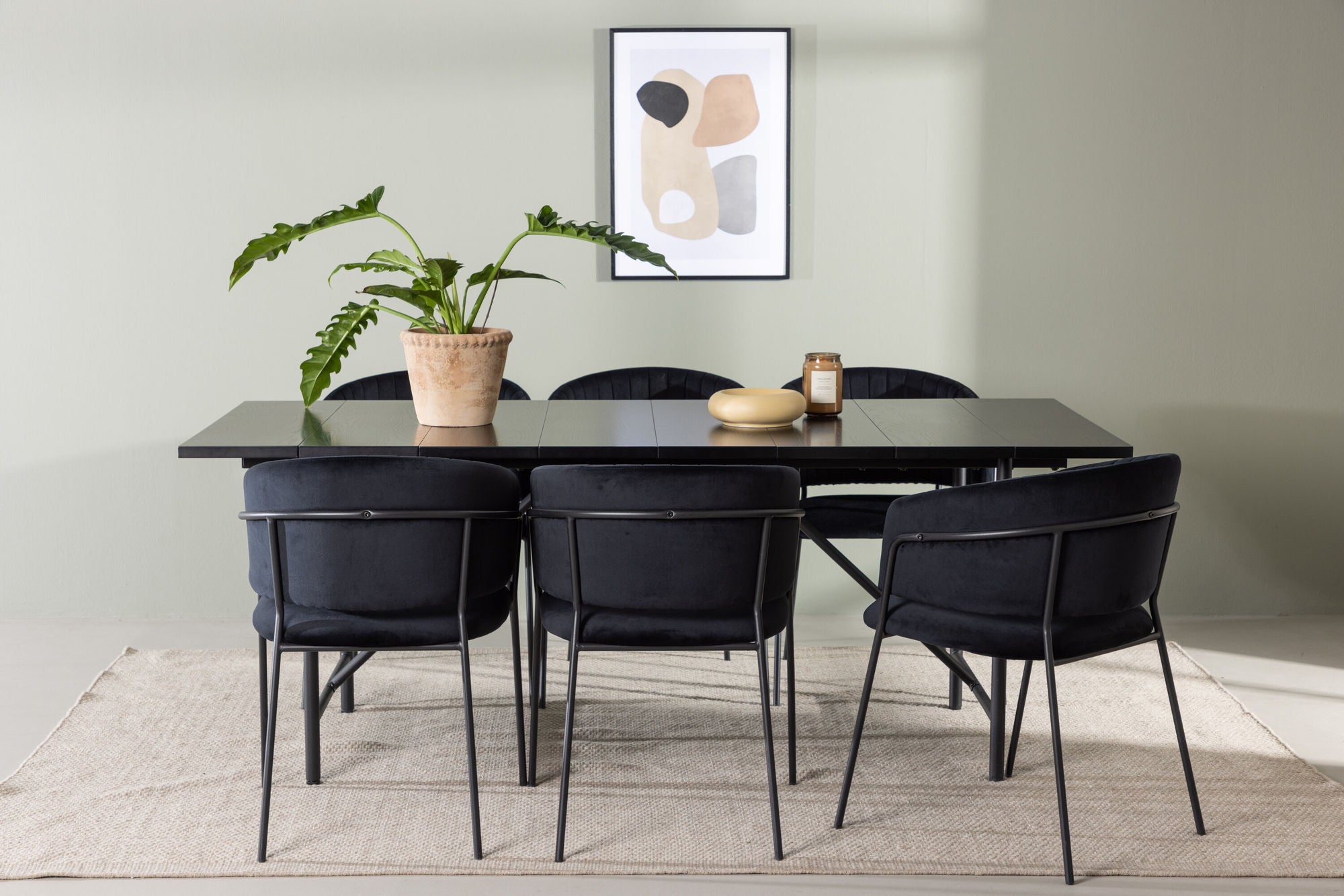 Venture Home Astrid spisebord 200*75 - Matte black / Matte black MDF with veneer +Selma Spisebordsstol - Black / Black Velvet _6