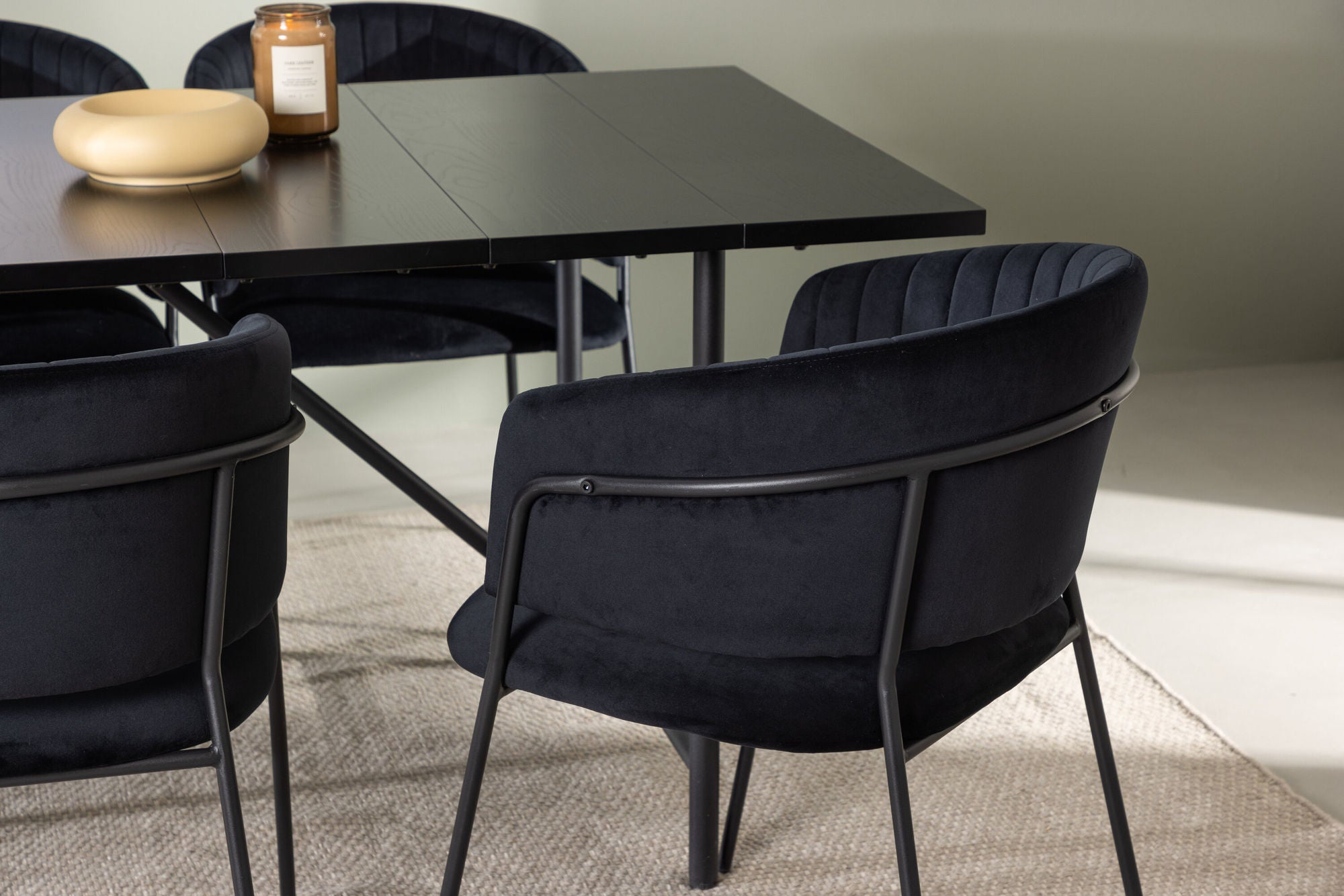 Venture Home Astrid spisebord 200*75 - Matte black / Matte black MDF with veneer +Selma Spisebordsstol - Black / Black Velvet _6