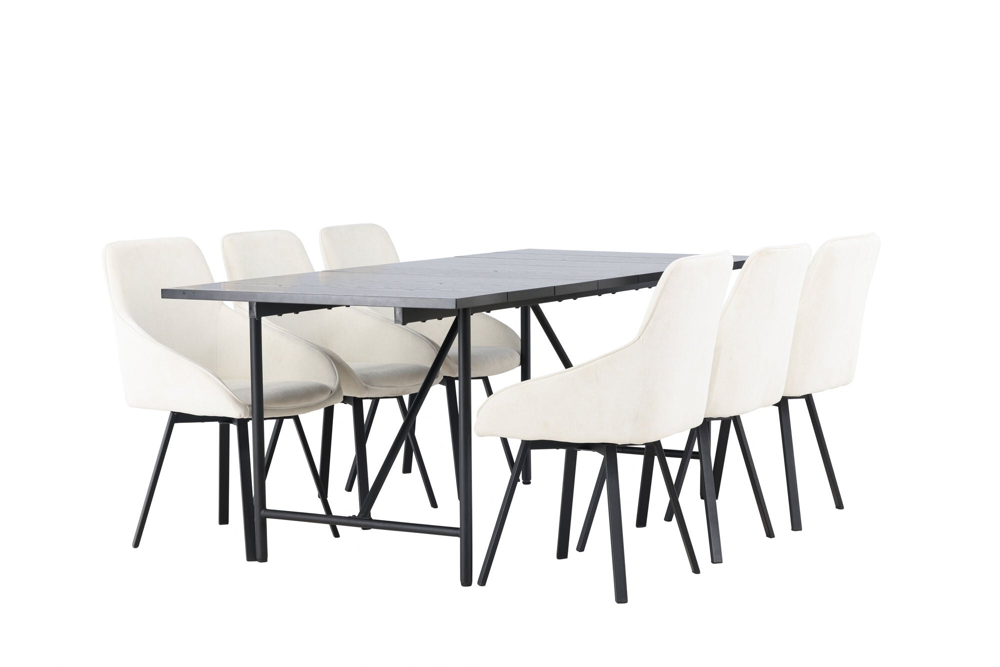 Venture Home Astrid spisebord 200*75 - Matte black / Matte black MDF with veneer +Rosie Spisebordsstol - Black / Beige Fabric _6