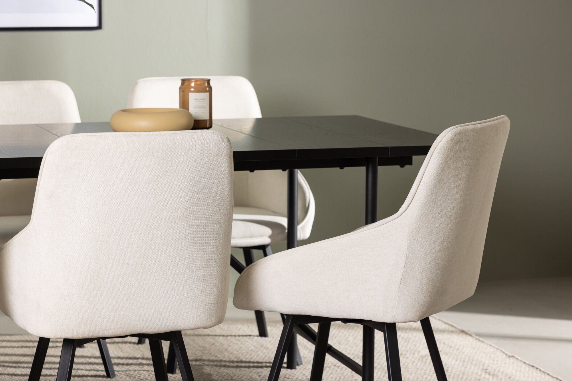 Venture Home Astrid spisebord 200*75 - Matte black / Matte black MDF with veneer +Rosie Spisebordsstol - Black / Beige Fabric _6