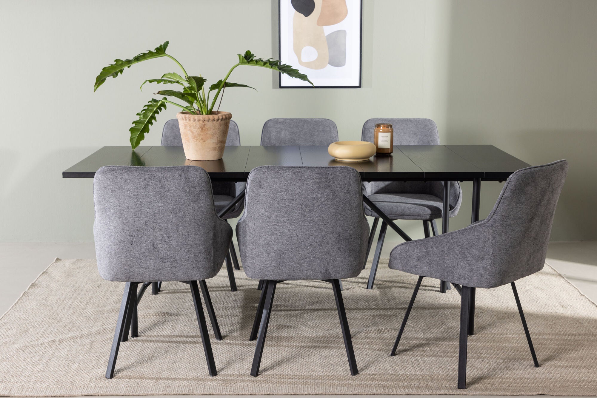 Venture Home Astrid spisebord 200*75 - Matte black / Matte black MDF with veneer +Rosie Spisebordsstol - Black / Dark grey Fabric _6