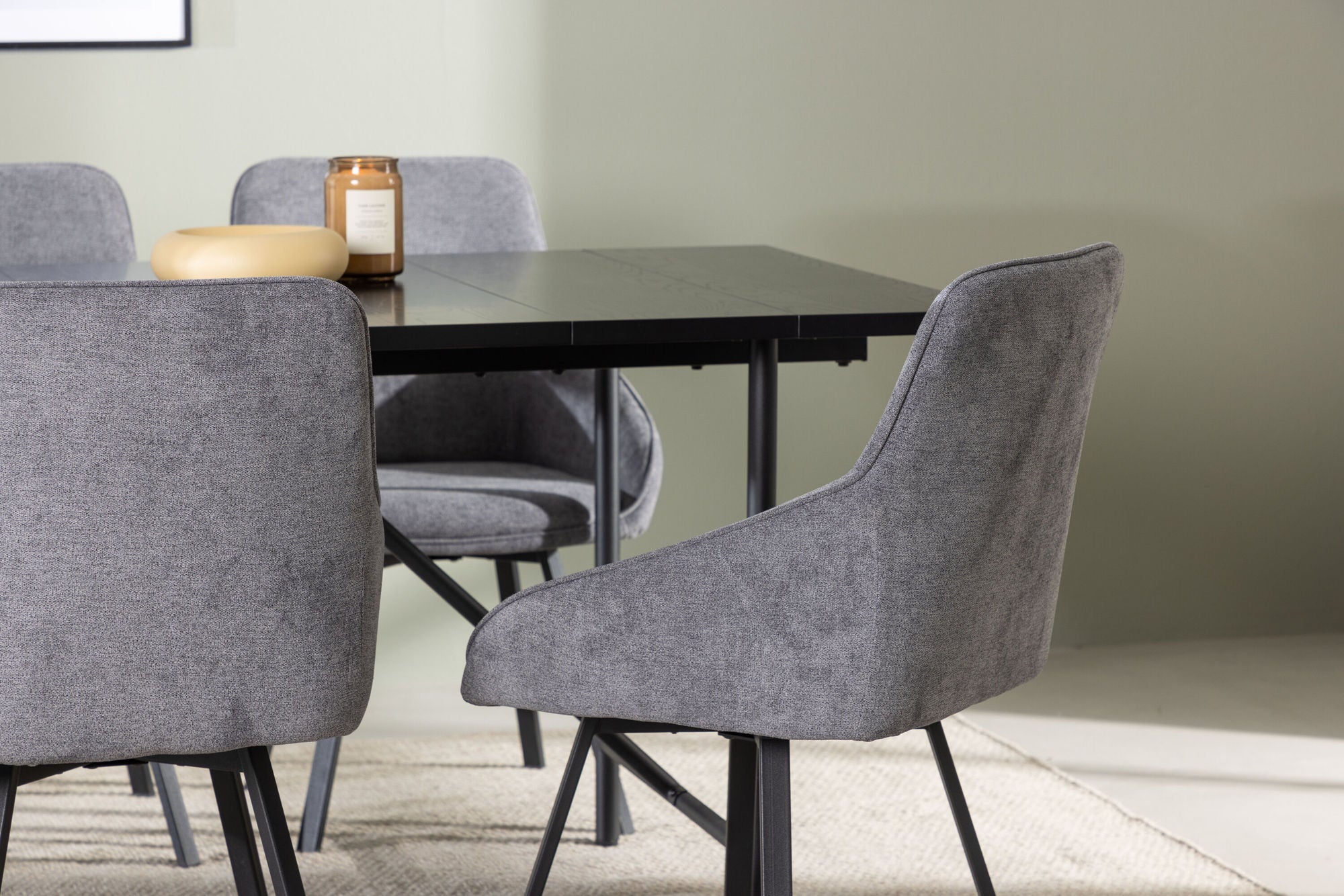 Venture Home Astrid spisebord 200*75 - Matte black / Matte black MDF with veneer +Rosie Spisebordsstol - Black / Dark grey Fabric _6