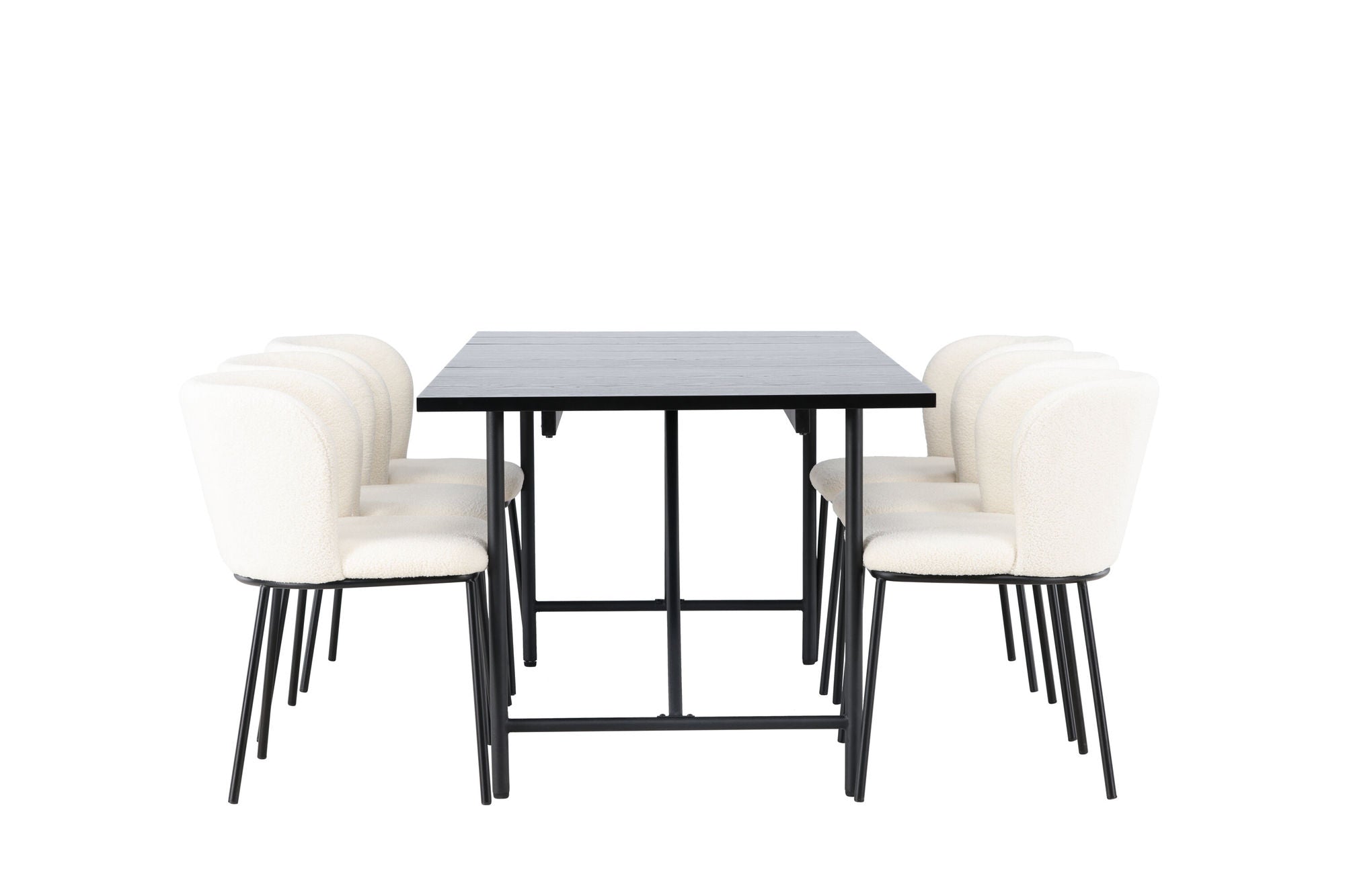 Venture Home Astrid spisebord 200*75 - Matte black / Matte black MDF with veneer +Edina Spisebordsstol - Black / White Boucle _6