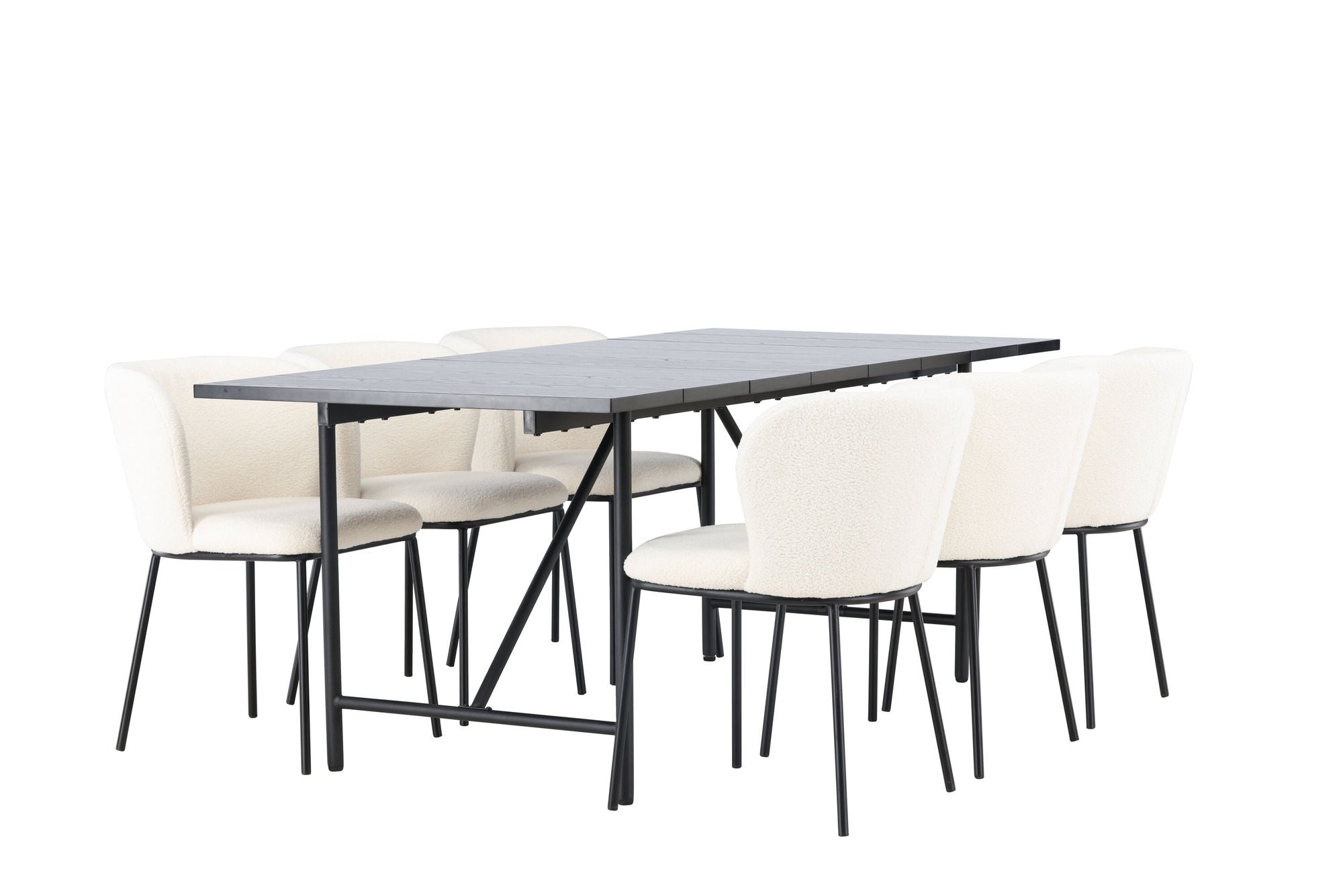 Venture Home Astrid spisebord 200*75 - Matte black / Matte black MDF with veneer +Edina Spisebordsstol - Black / White Boucle _6