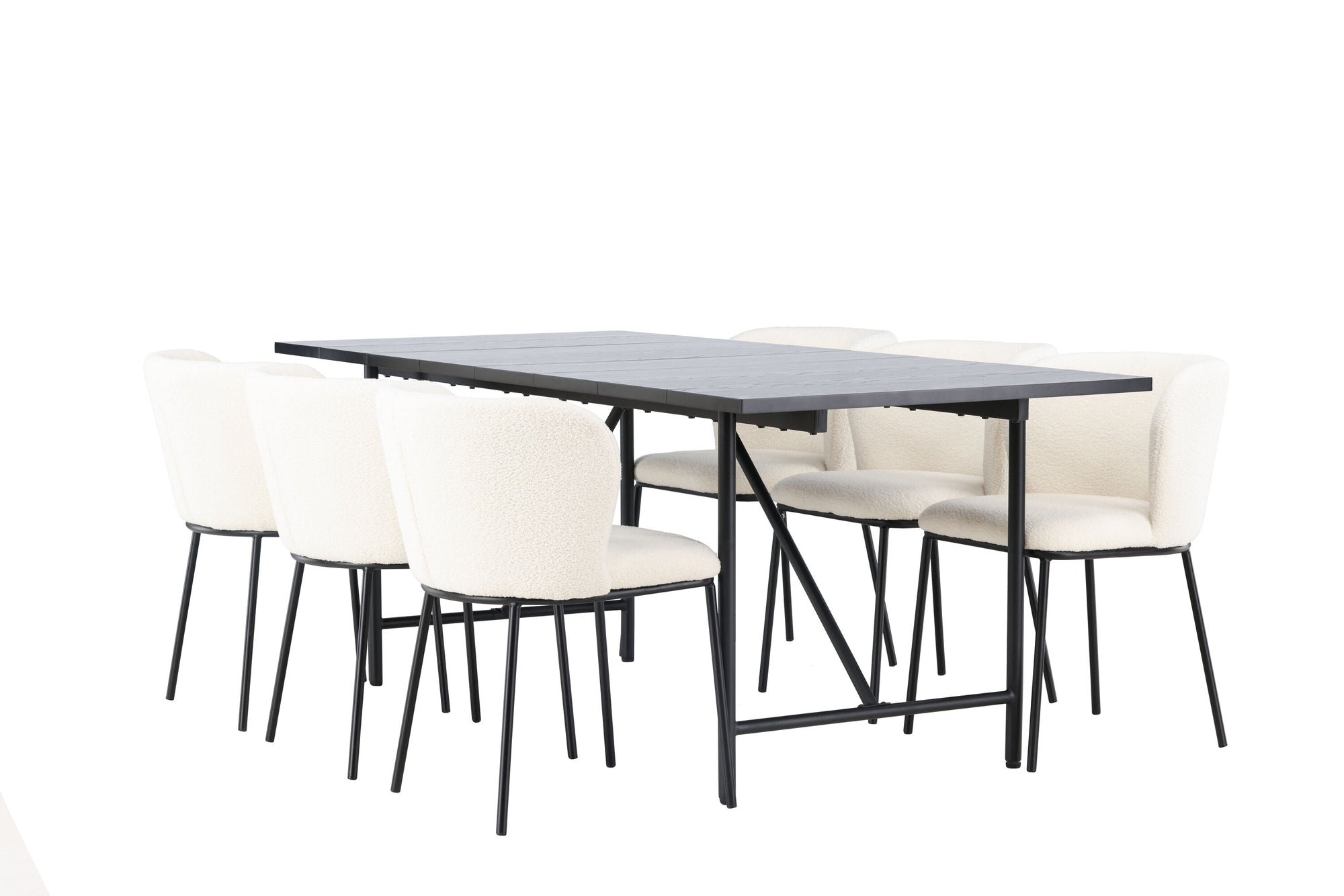 Venture Home Astrid spisebord 200*75 - Matte black / Matte black MDF with veneer +Edina Spisebordsstol - Black / White Boucle _6
