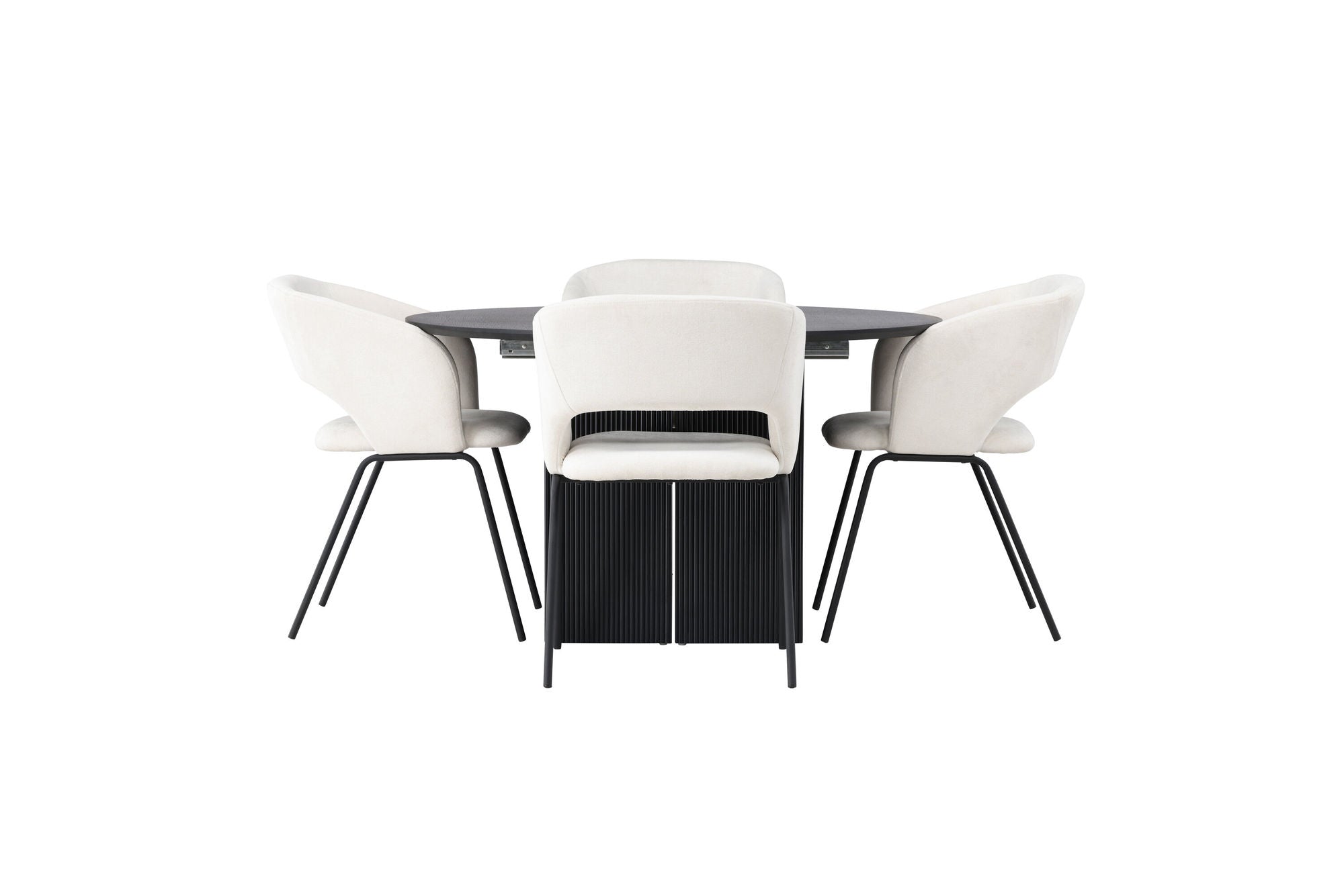 Venture Home Matilda spisebord φ130 - Black / Black MDF with veneer +Day Spisebordsstol - Matte black / White Linen _4