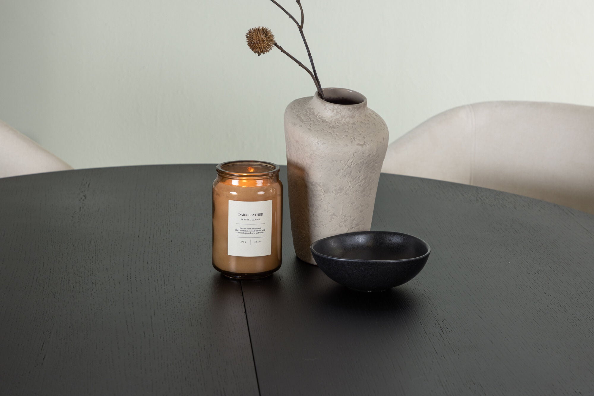 Venture Home Matilda spisebord φ130 - Black / Black MDF with veneer +Day Spisebordsstol - Matte black / White Linen _4