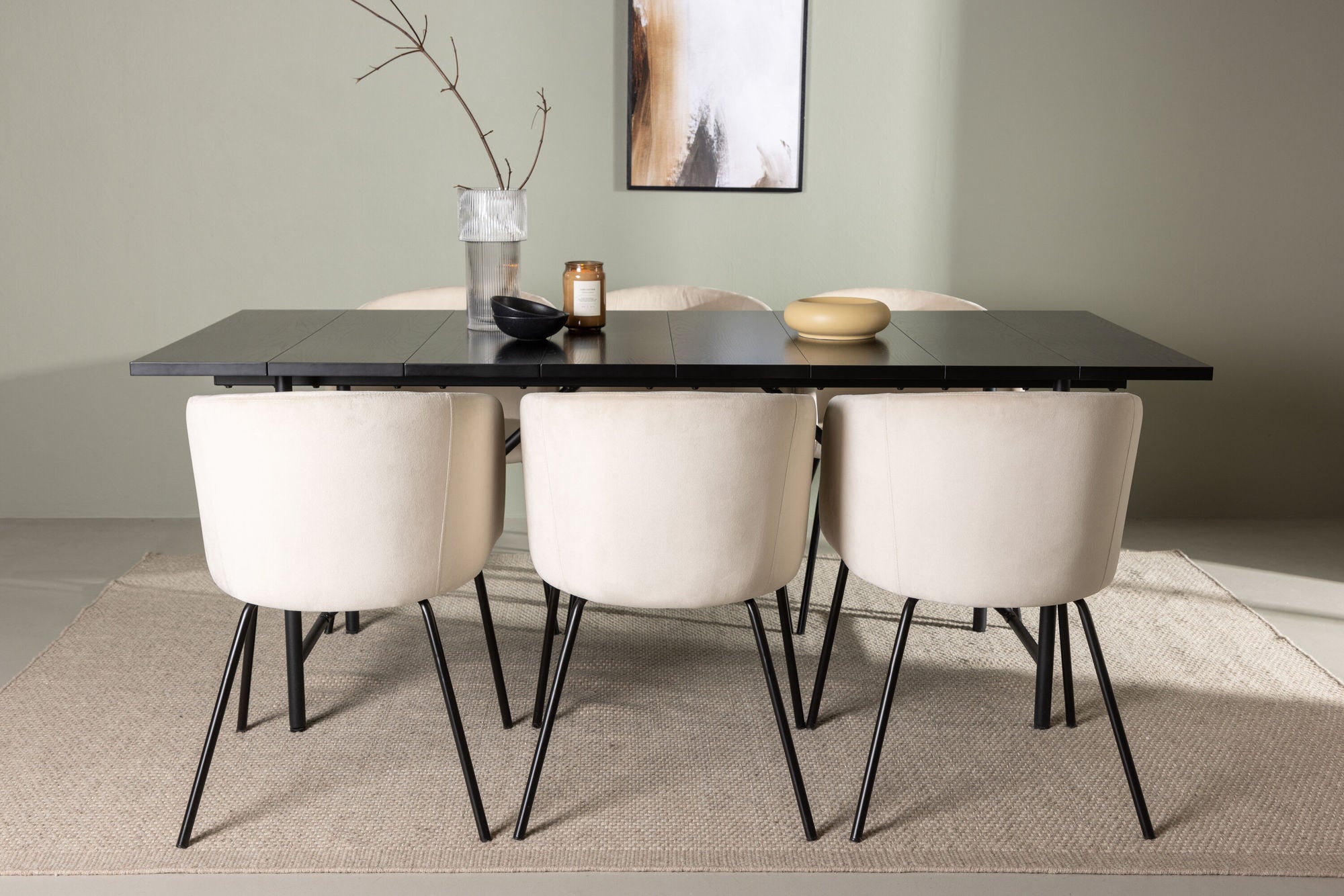 Venture Home Astrid spisebord 200*75 - Matte black / Matte black MDF with veneer +Berit stol - Black / Beige Velvet _6