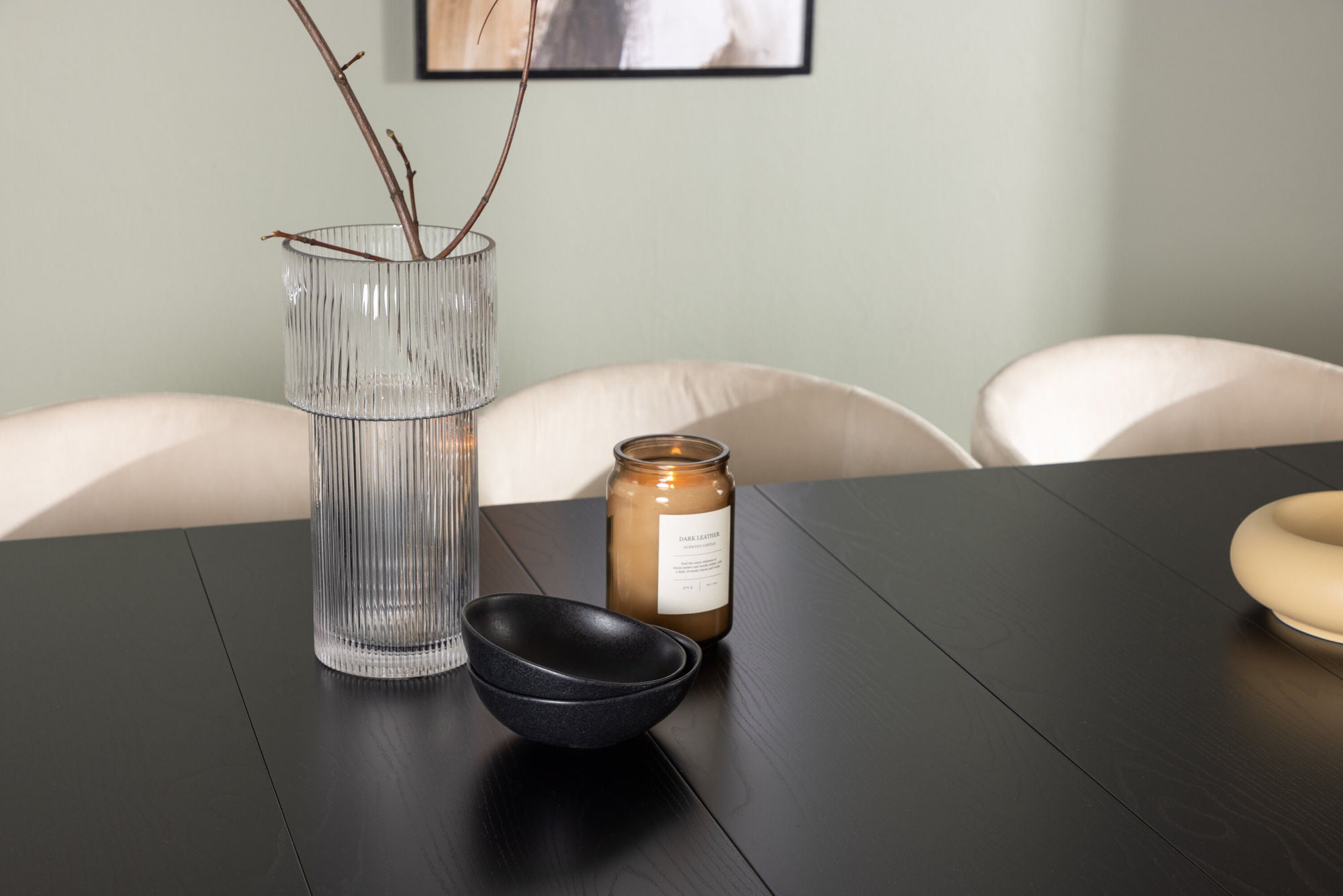 Venture Home Astrid spisebord 200*75 - Matte black / Matte black MDF with veneer +Berit stol - Black / Beige Velvet _6