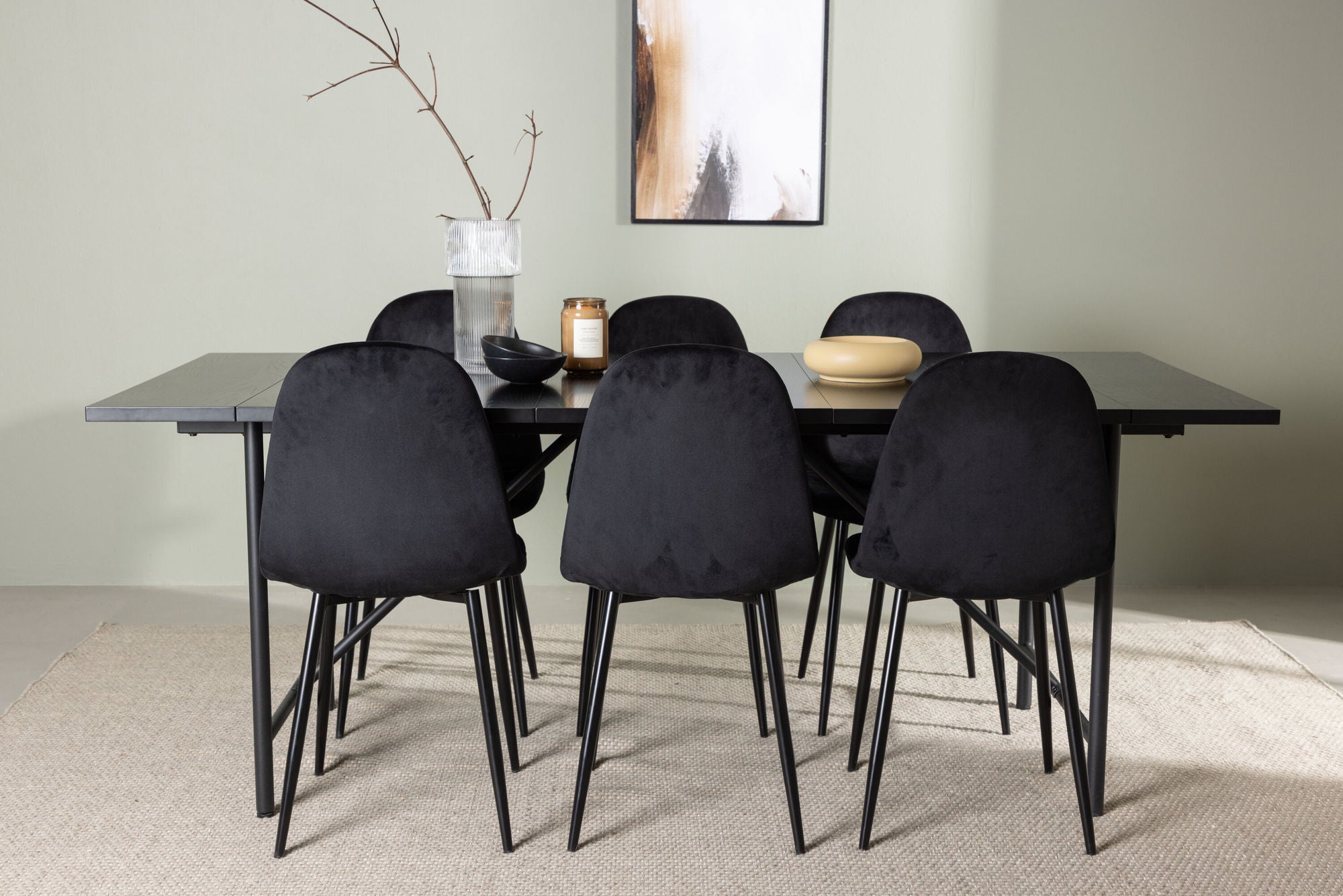 Venture Home Astrid spisebord 200*75 - Matte black / Matte black MDF with veneer +Polar Spisebordsstol - Black legs / Black Velvet _6
