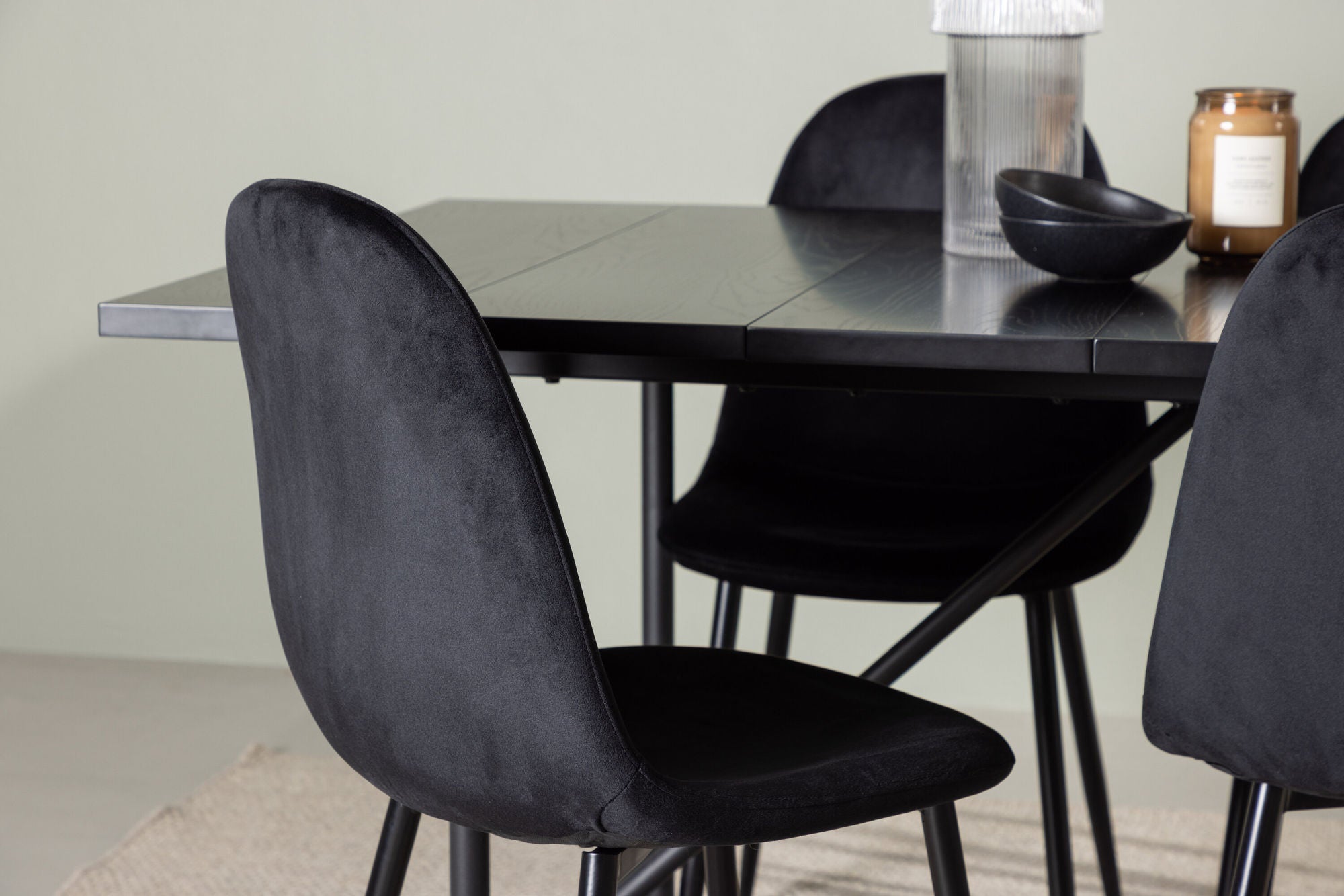 Venture Home Astrid spisebord 200*75 - Matte black / Matte black MDF with veneer +Polar Spisebordsstol - Black legs / Black Velvet _6