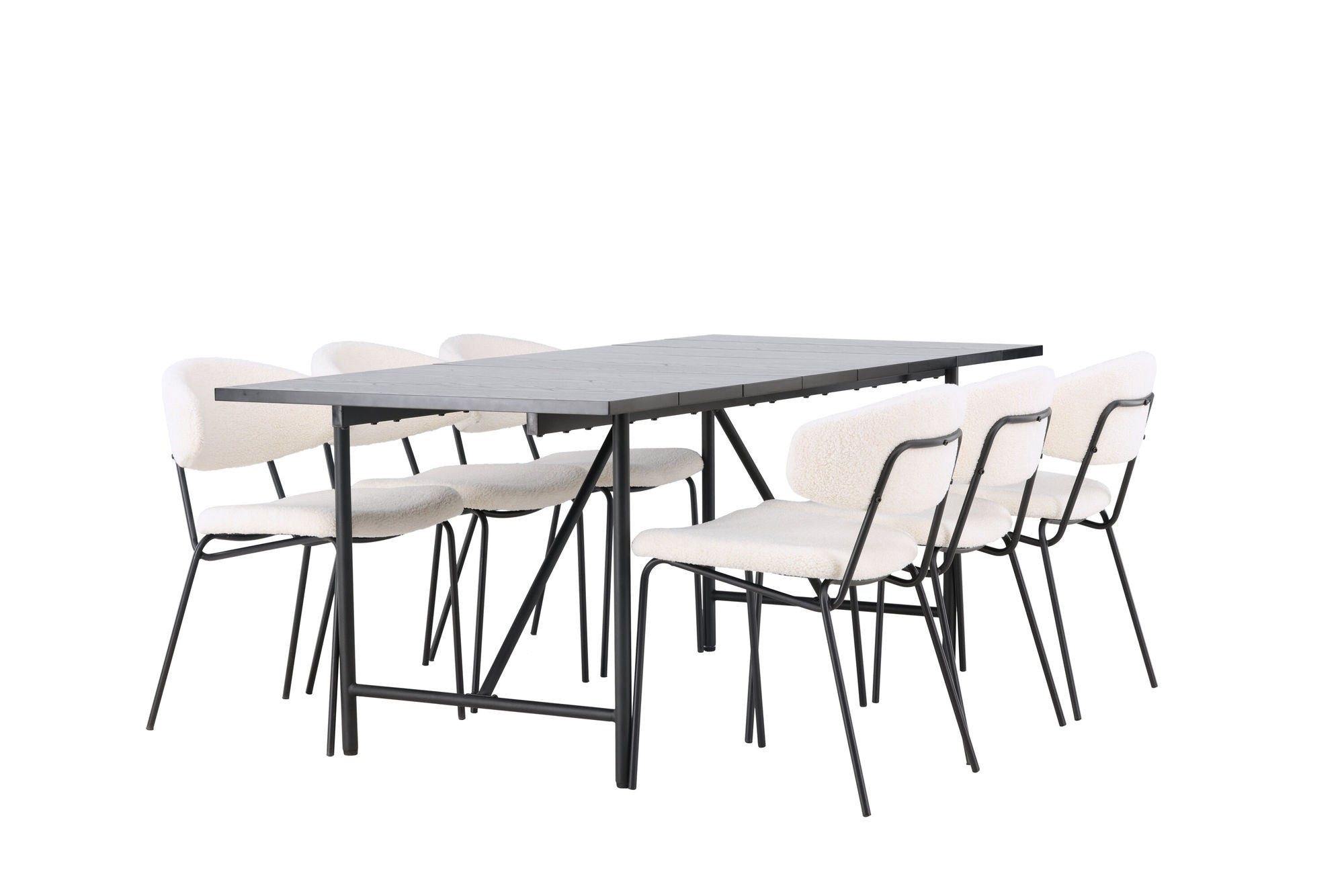Venture Home Astrid spisebord 200*75 - Matte black / Matte black MDF with veneer +Chico Spisebordsstol - Black / White Boucle _6