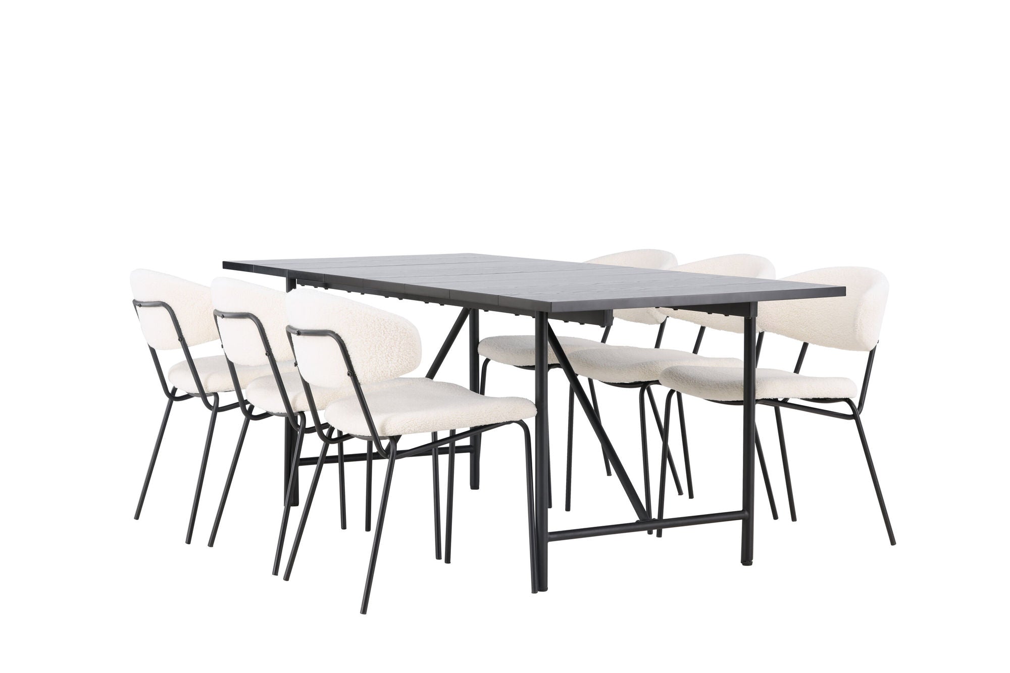 Venture Home Astrid spisebord 200*75 - Matte black / Matte black MDF with veneer +Chico Spisebordsstol - Black / White Boucle _6