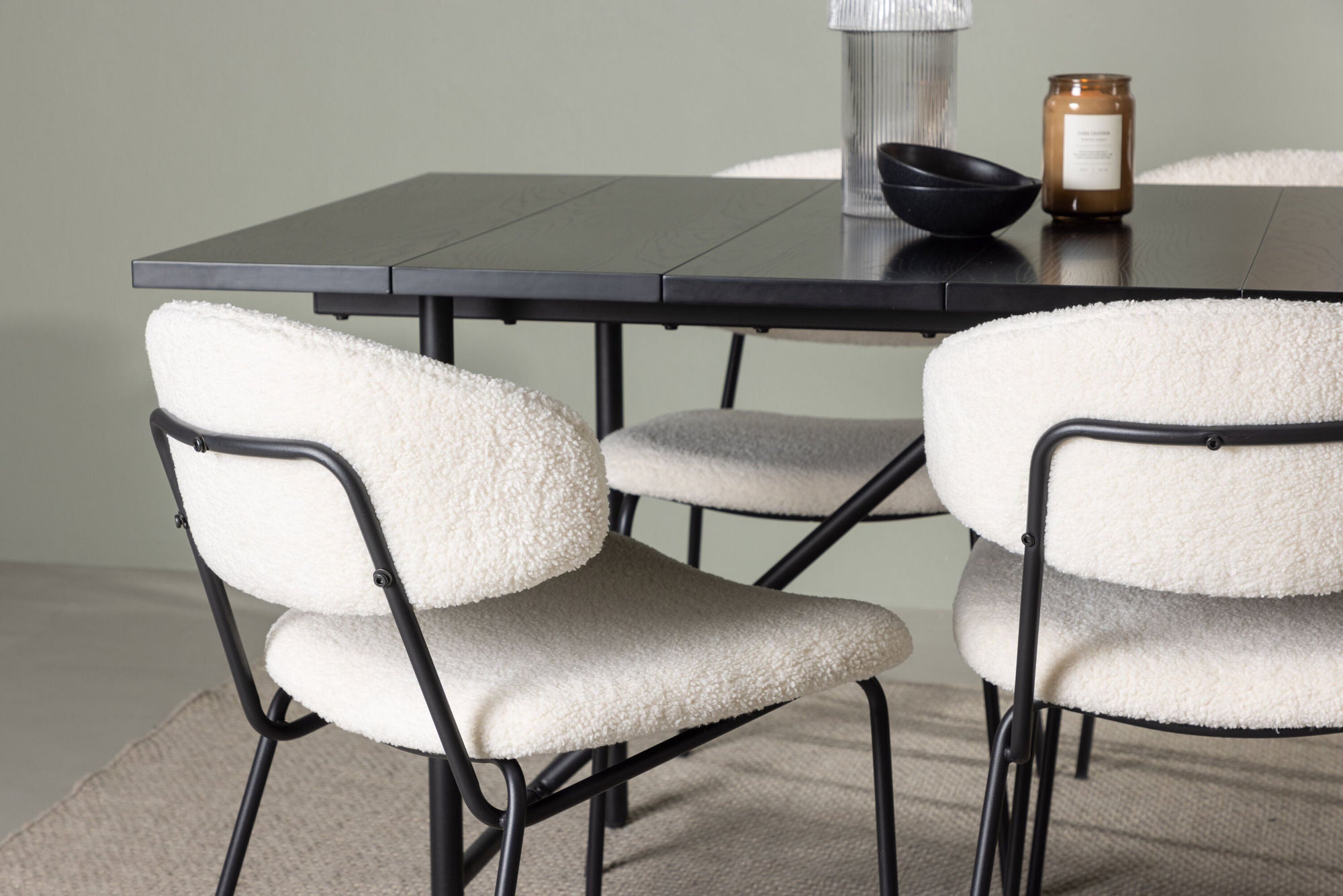 Venture Home Astrid spisebord 200*75 - Matte black / Matte black MDF with veneer +Chico Spisebordsstol - Black / White Boucle _6