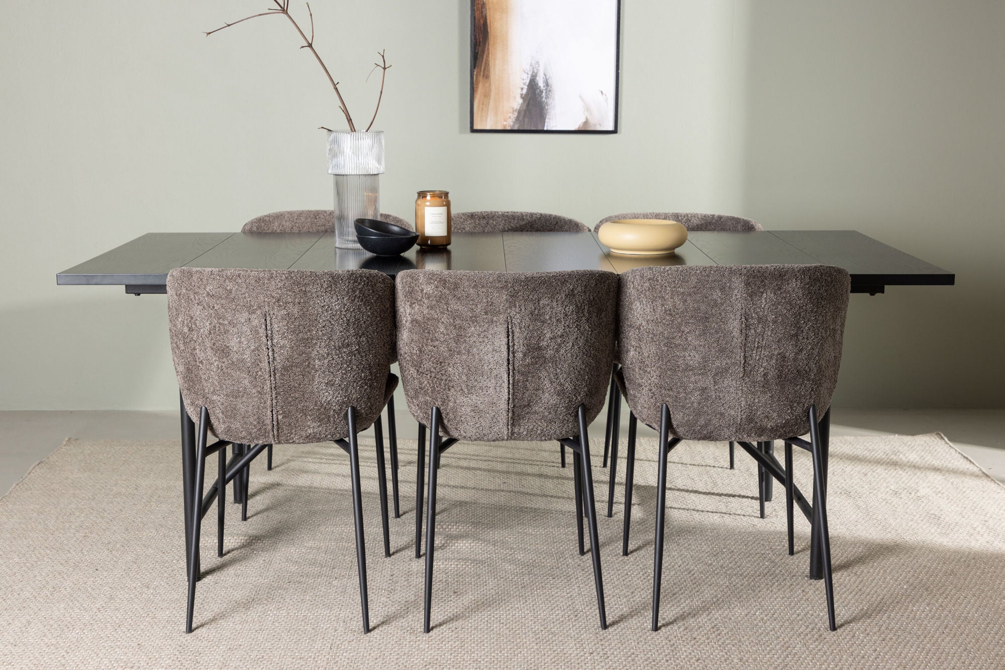 Venture Home Astrid spisebord 200*75 - Matte black / Matte black MDF with veneer +Modesto Spisebordsstol - Grey / Smoked Black Boucle _6