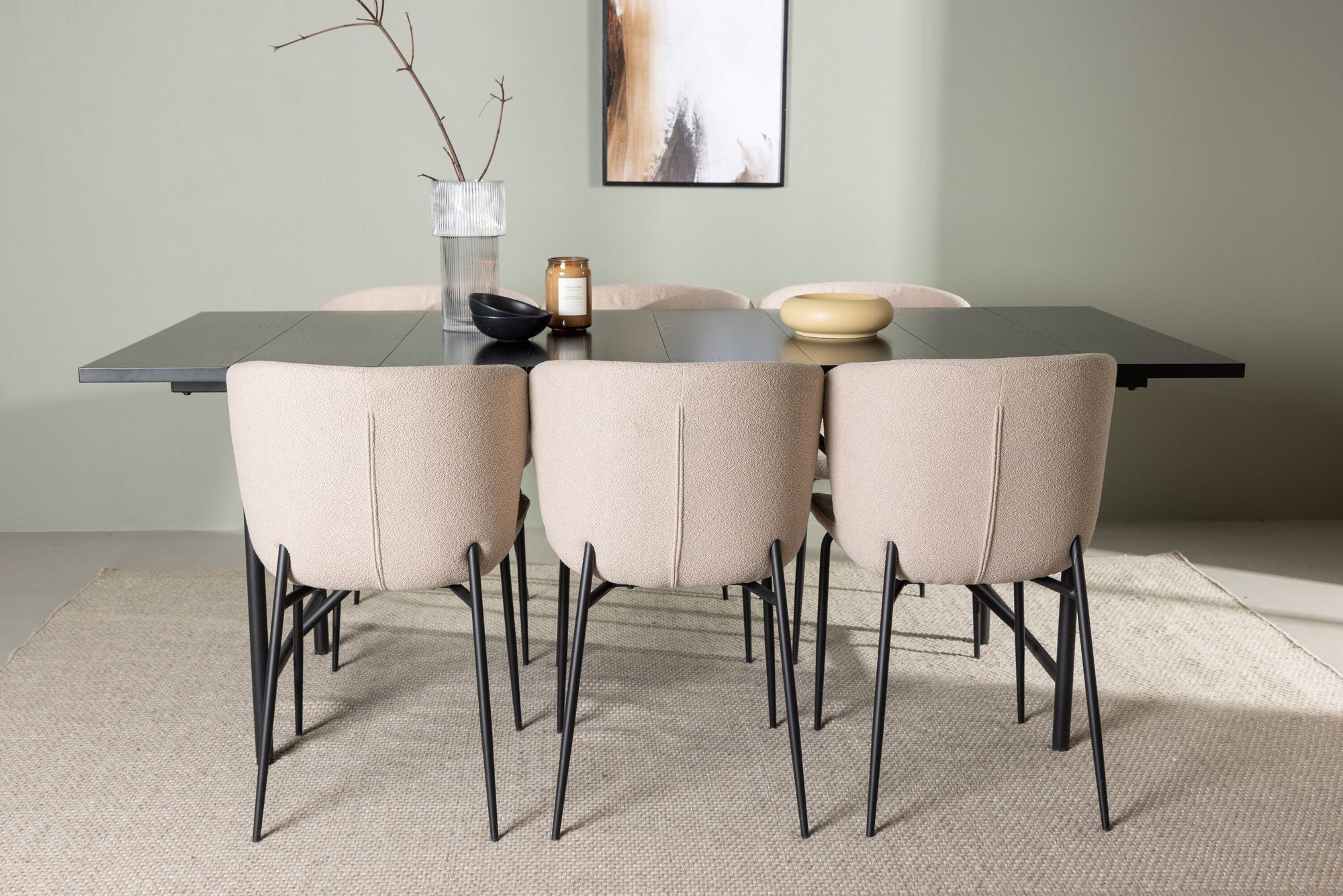 Venture Home Astrid spisebord 200*75 - Matte black / Matte black MDF with veneer +Modesto Spisebordsstol - Beige / Beige Boucle _6