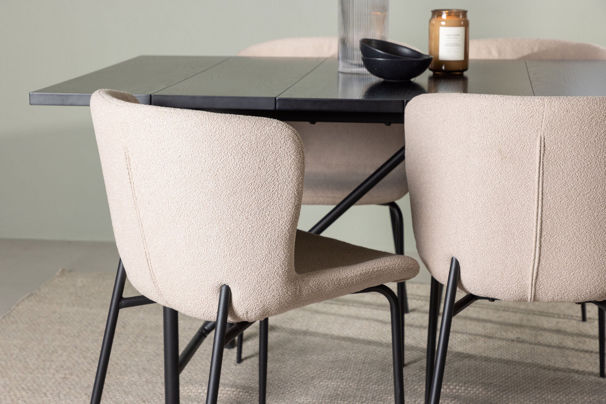 Venture Home Astrid spisebord 200*75 - Matte black / Matte black MDF with veneer +Modesto Spisebordsstol - Beige / Beige Boucle _6