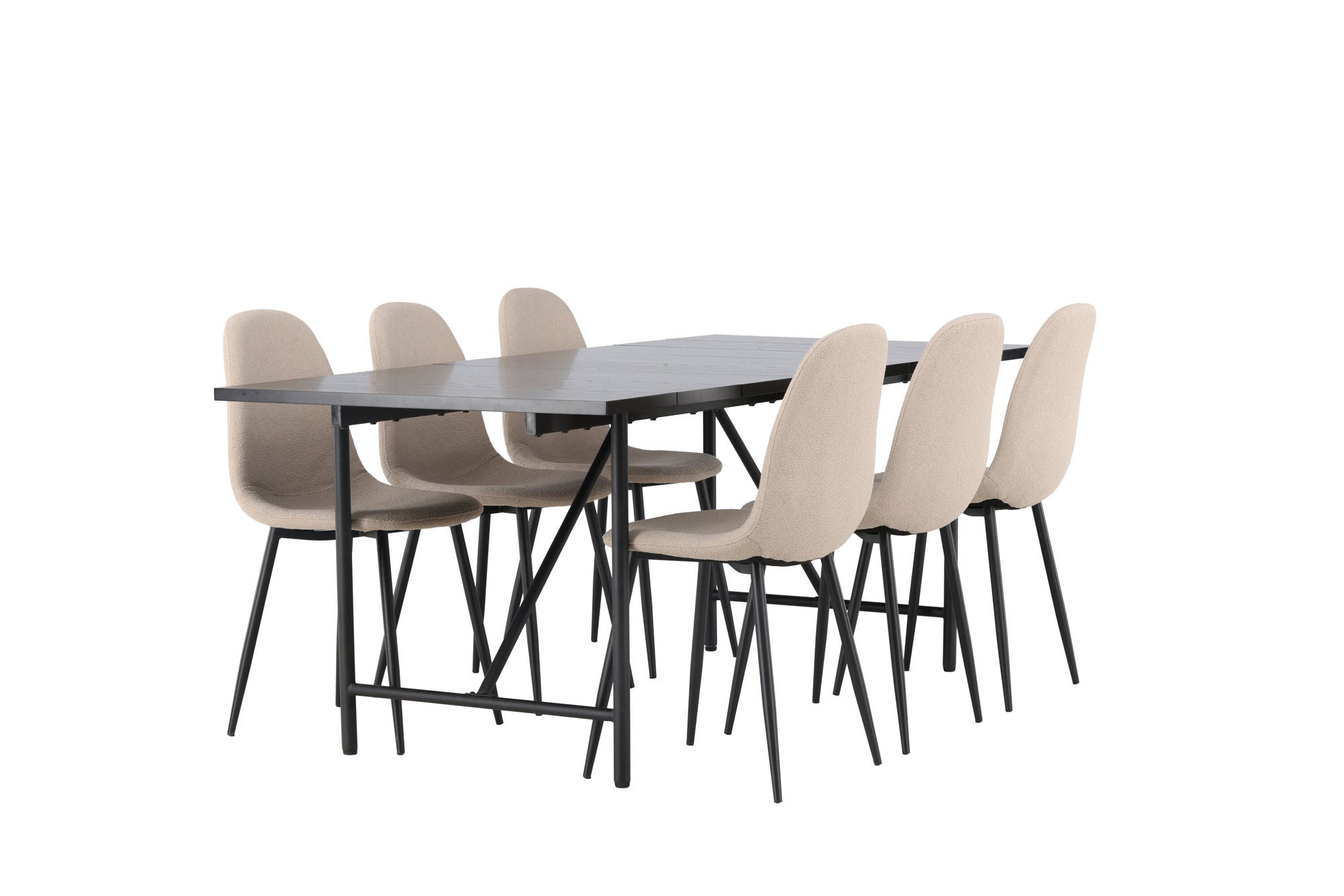 Venture Home Astrid spisebord 200*75 - Matte black / Matte black MDF with veneer +Polar Spisebordsstol - Black / Beige Boucle _6