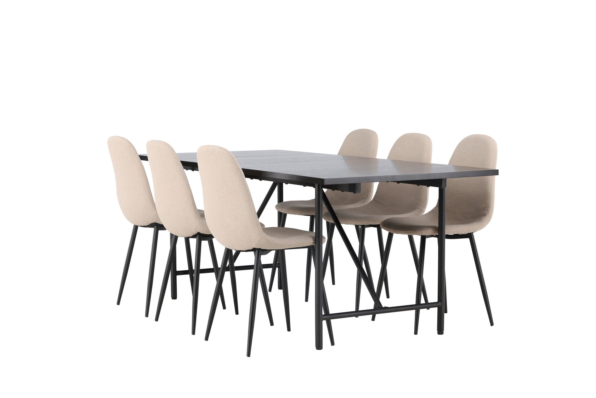 Venture Home Astrid spisebord 200*75 - Matte black / Matte black MDF with veneer +Polar Spisebordsstol - Black / Beige Boucle _6