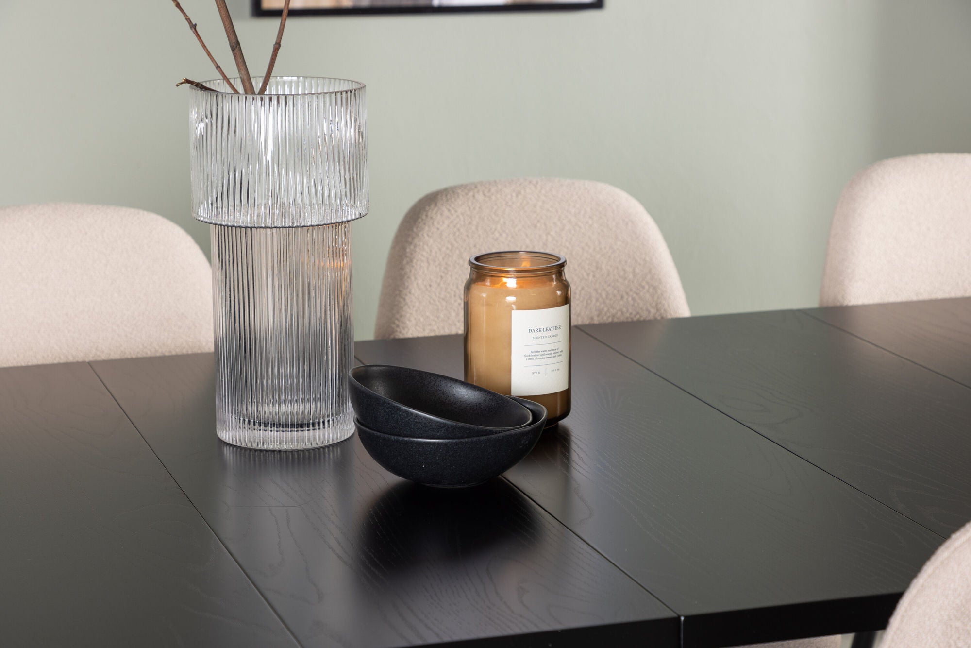 Venture Home Astrid spisebord 200*75 - Matte black / Matte black MDF with veneer +Polar Spisebordsstol - Black / Beige Boucle _6