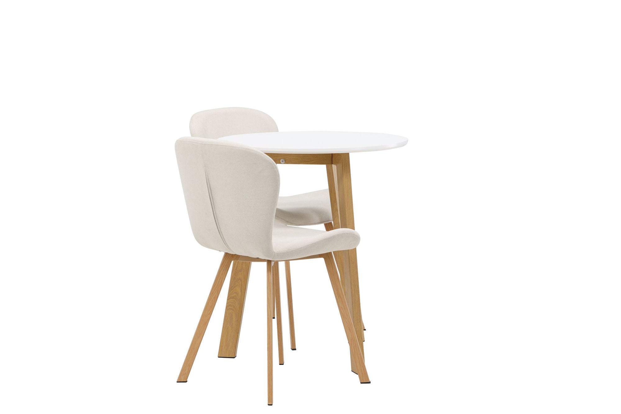 Venture Home Leonora spisebord φ65 - Oaklook / White MDF +Lilja Spisebordsstol - Oaklook / Beige Fabric _2