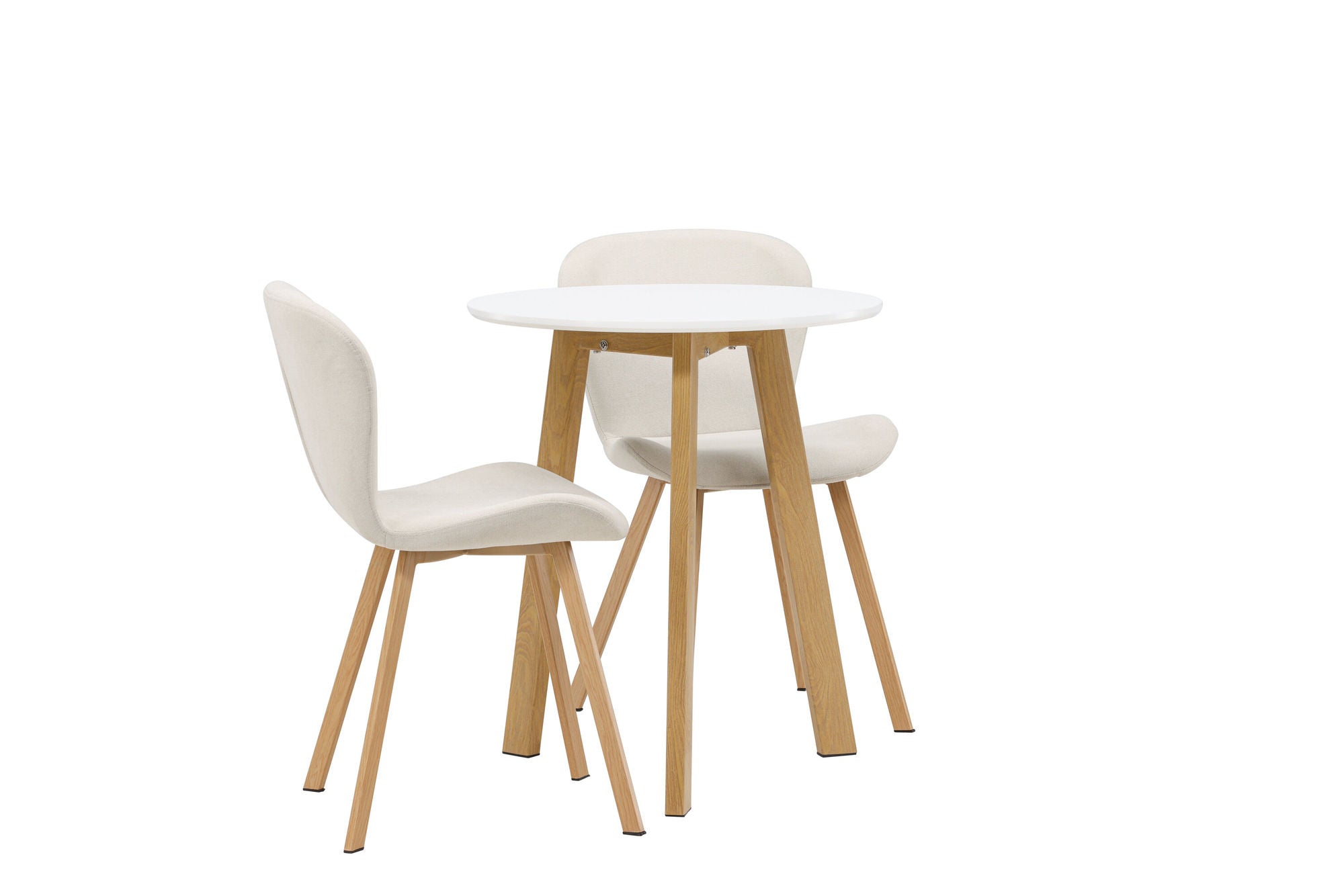 Venture Home Leonora spisebord φ65 - Oaklook / White MDF +Lilja Spisebordsstol - Oaklook / Beige Fabric _2