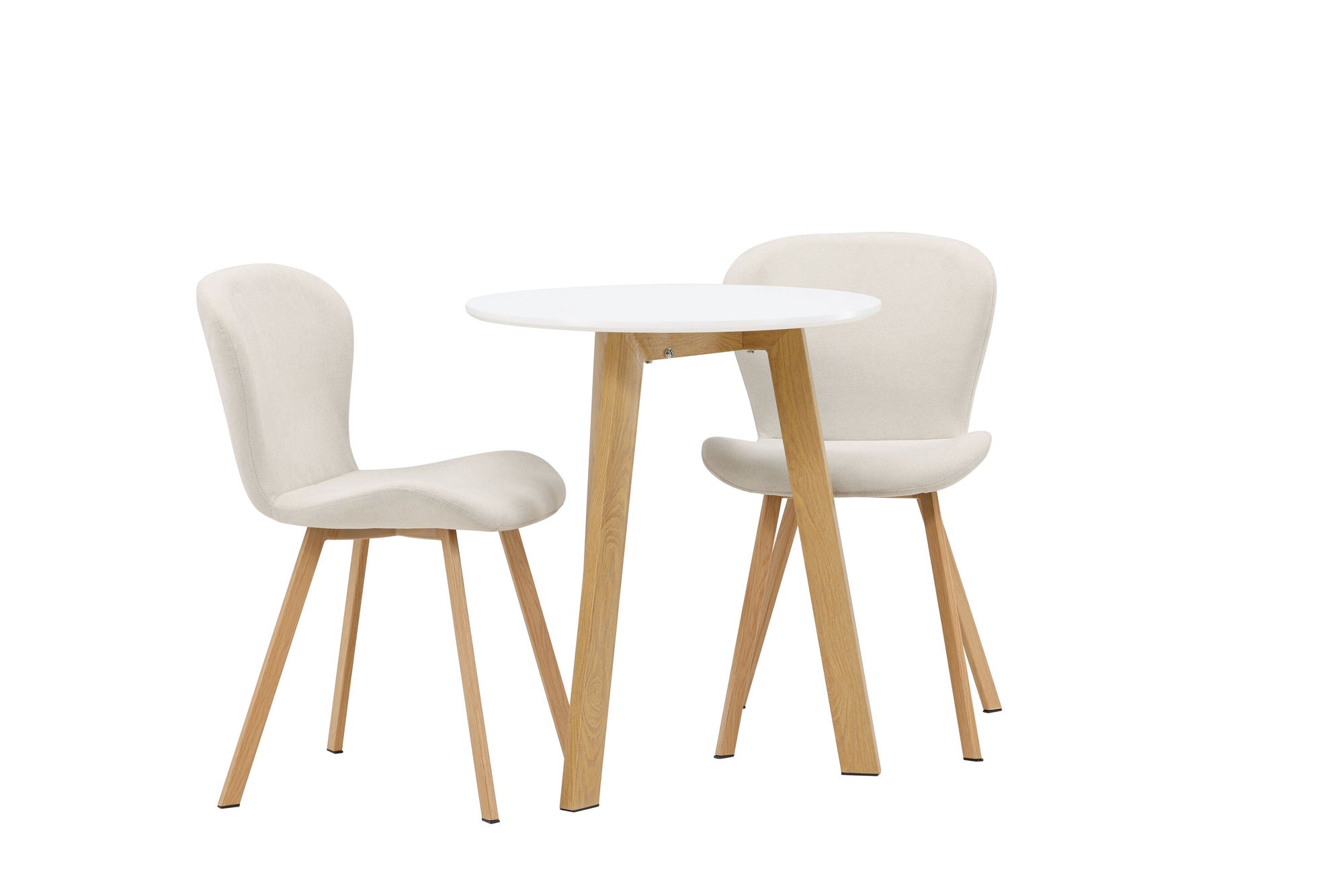 Venture Home Leonora spisebord φ65 - Oaklook / White MDF +Lilja Spisebordsstol - Oaklook / Beige Fabric _2