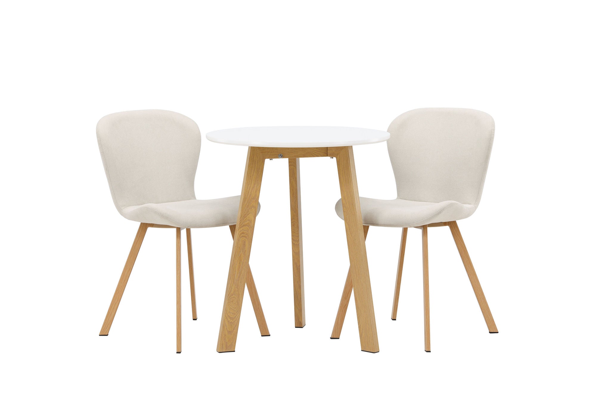 Venture Home Leonora spisebord φ65 - Oaklook / White MDF +Lilja Spisebordsstol - Oaklook / Beige Fabric _2