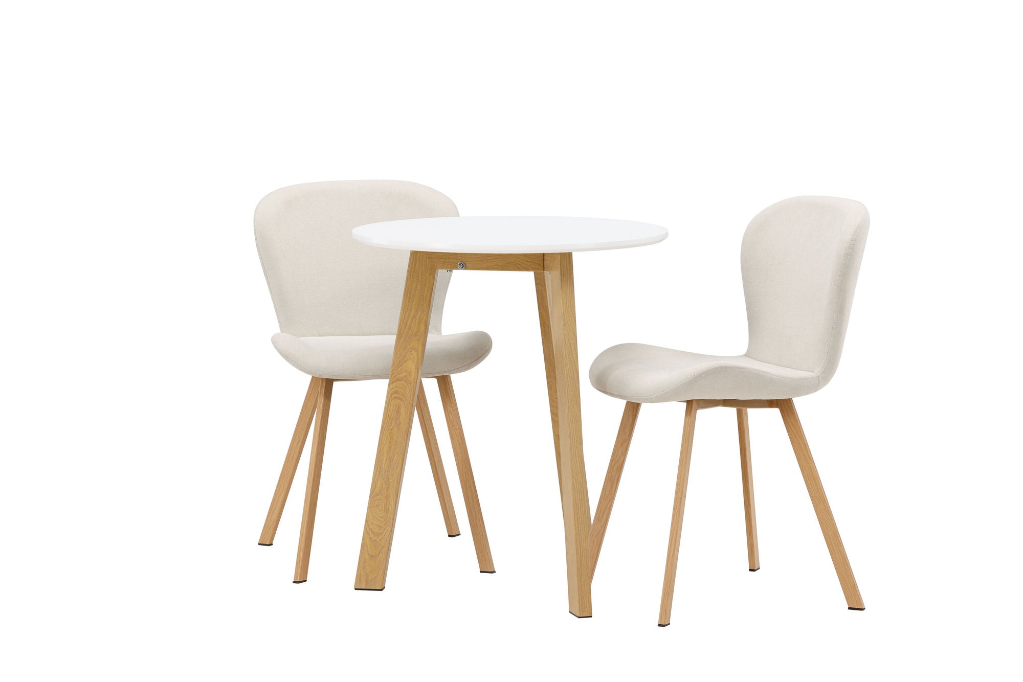 Venture Home Leonora spisebord φ65 - Oaklook / White MDF +Lilja Spisebordsstol - Oaklook / Beige Fabric _2