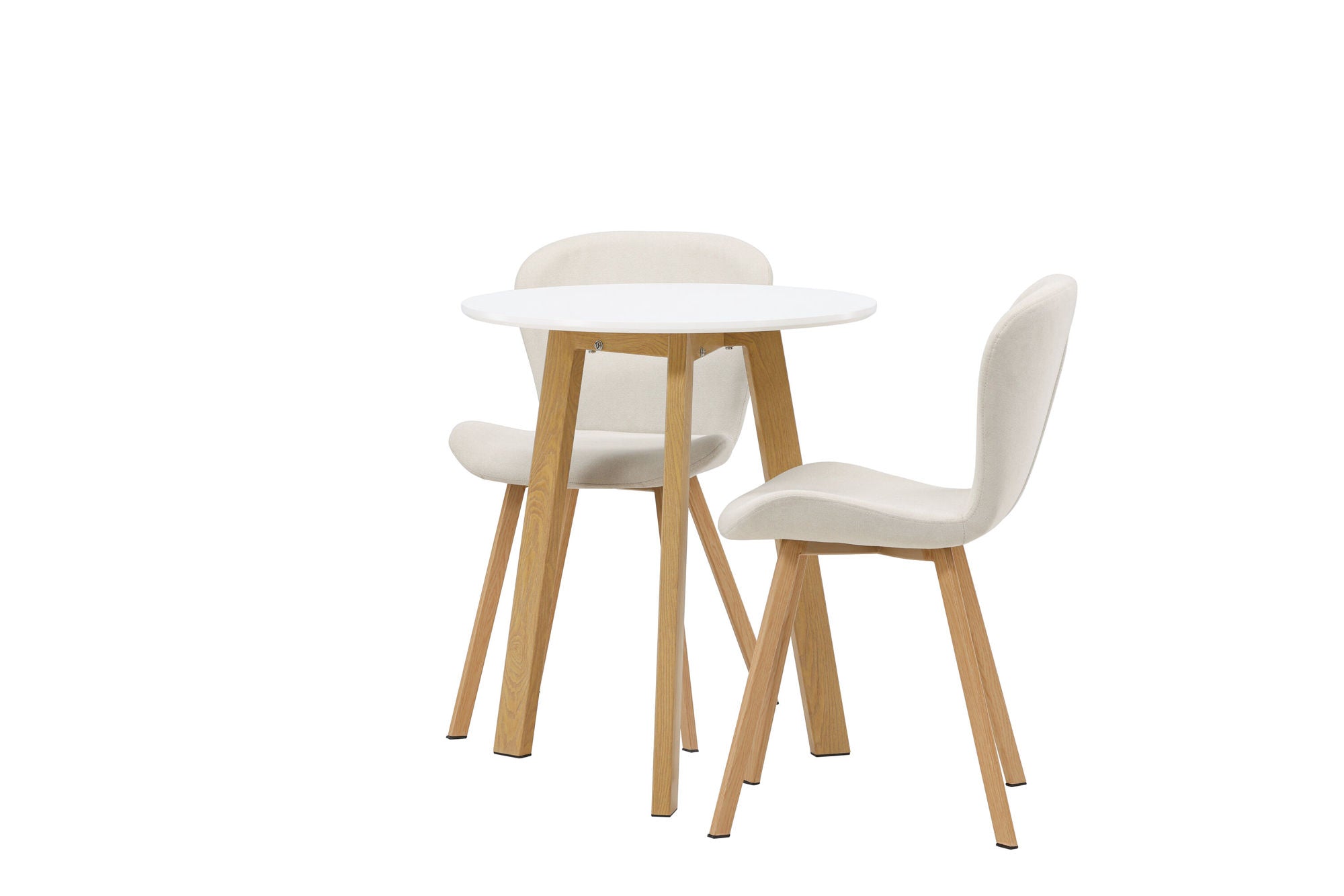 Venture Home Leonora spisebord φ65 - Oaklook / White MDF +Lilja Spisebordsstol - Oaklook / Beige Fabric _2