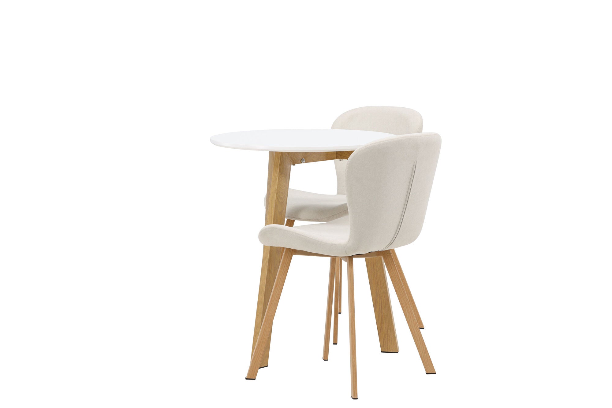 Venture Home Leonora spisebord φ65 - Oaklook / White MDF +Lilja Spisebordsstol - Oaklook / Beige Fabric _2