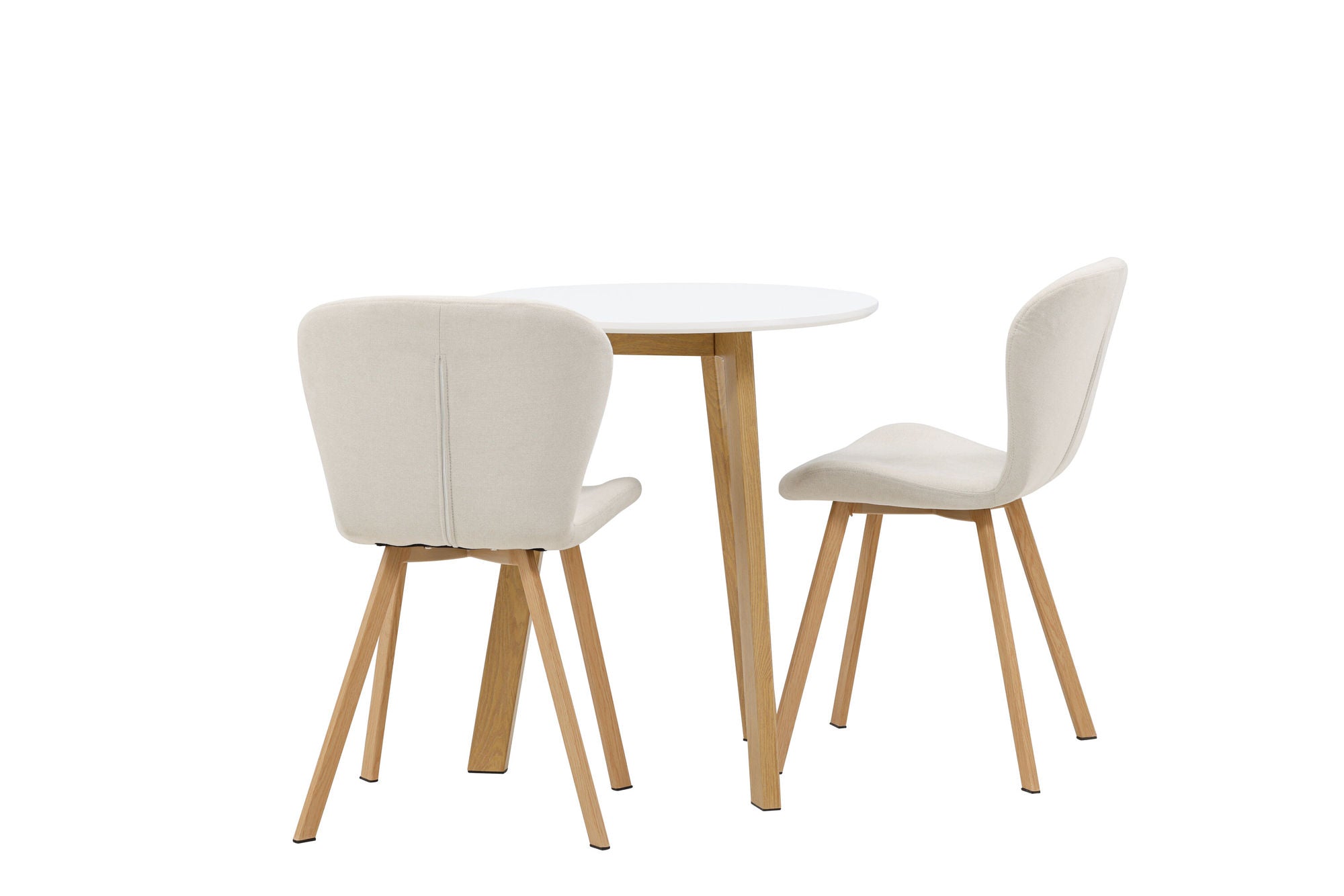 Venture Home Leonora spisebord φ65 - Oaklook / White MDF +Lilja Spisebordsstol - Oaklook / Beige Fabric _2