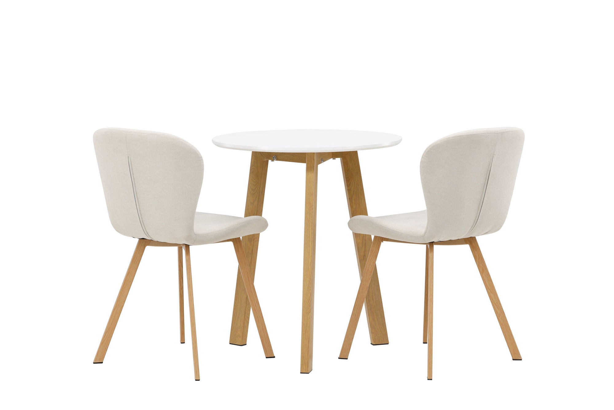 Venture Home Leonora spisebord φ65 - Oaklook / White MDF +Lilja Spisebordsstol - Oaklook / Beige Fabric _2