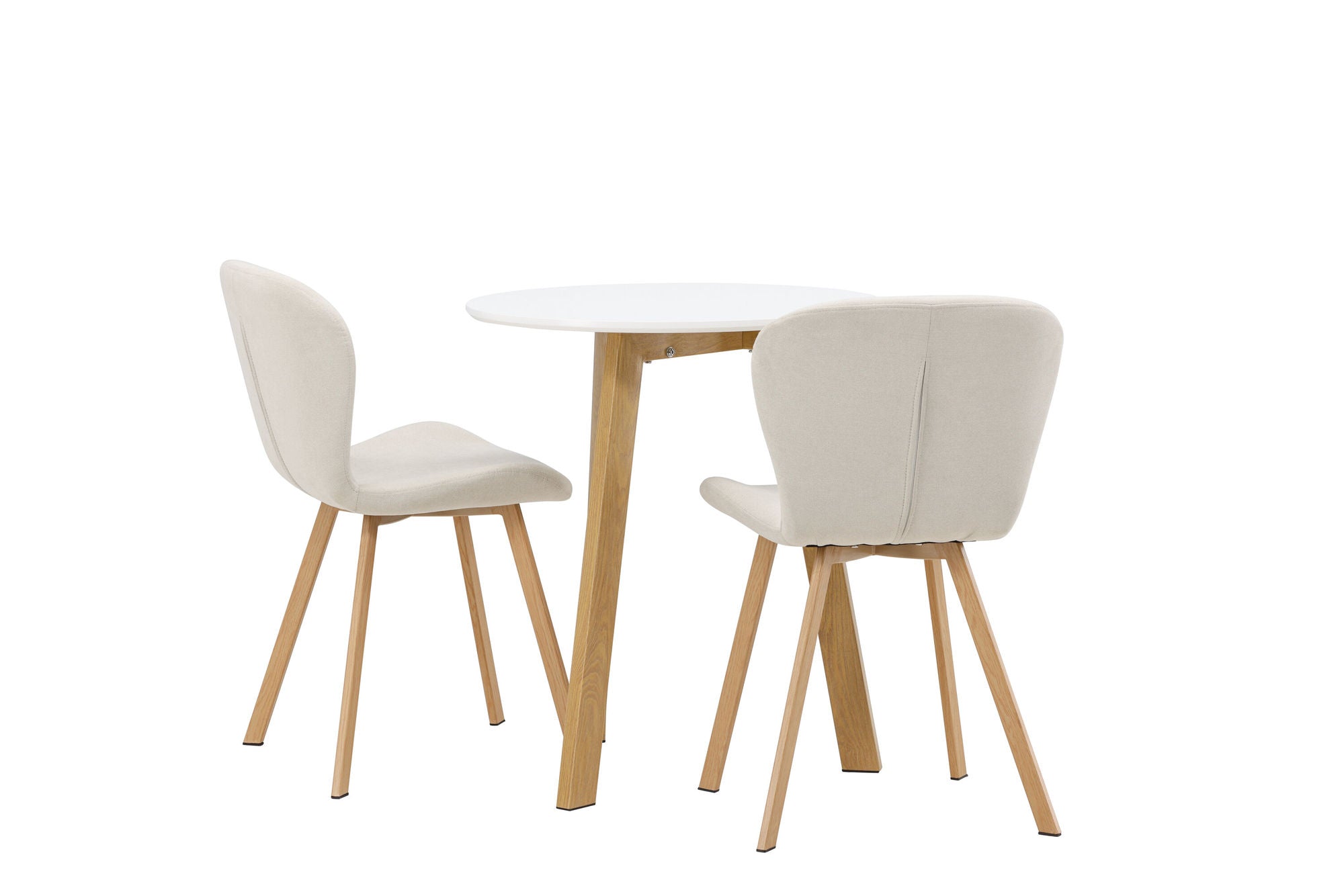 Venture Home Leonora spisebord φ65 - Oaklook / White MDF +Lilja Spisebordsstol - Oaklook / Beige Fabric _2